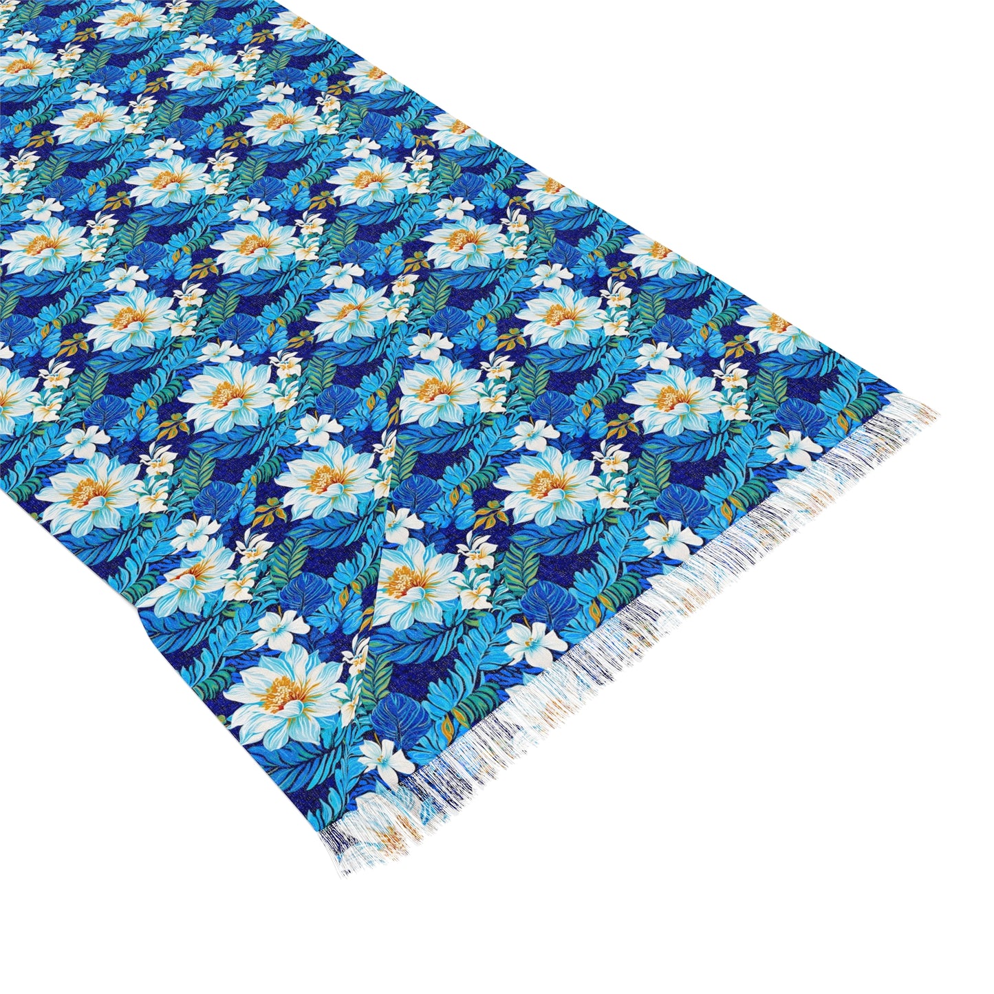 Hawaiian White Orchid Tropical Paradise Luau Fashion Light Scarf with Fringe