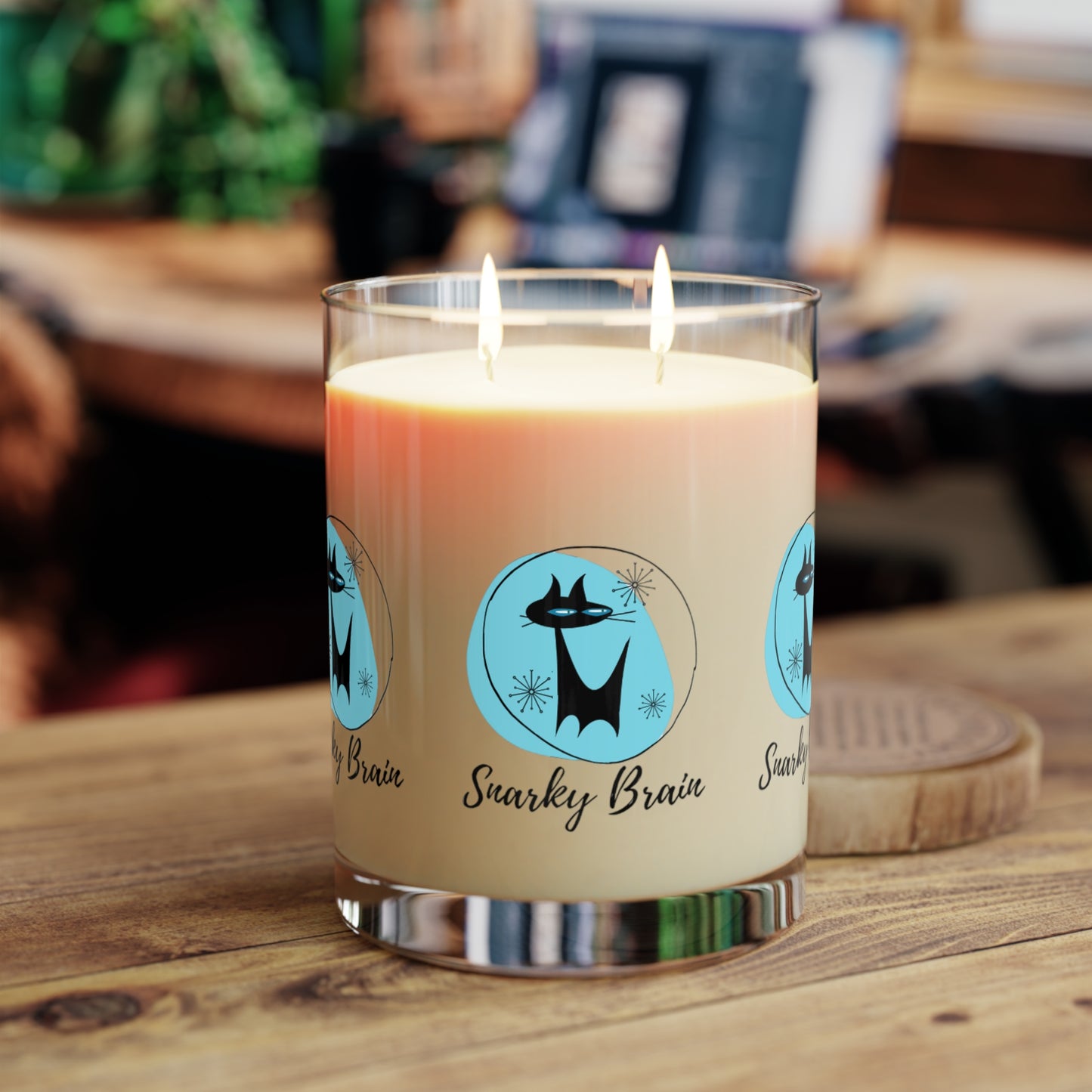 Snarky Brain Midcentury Modern Atomic Black Cat Aromatherapy Scented Candle - Full Glass, 11oz