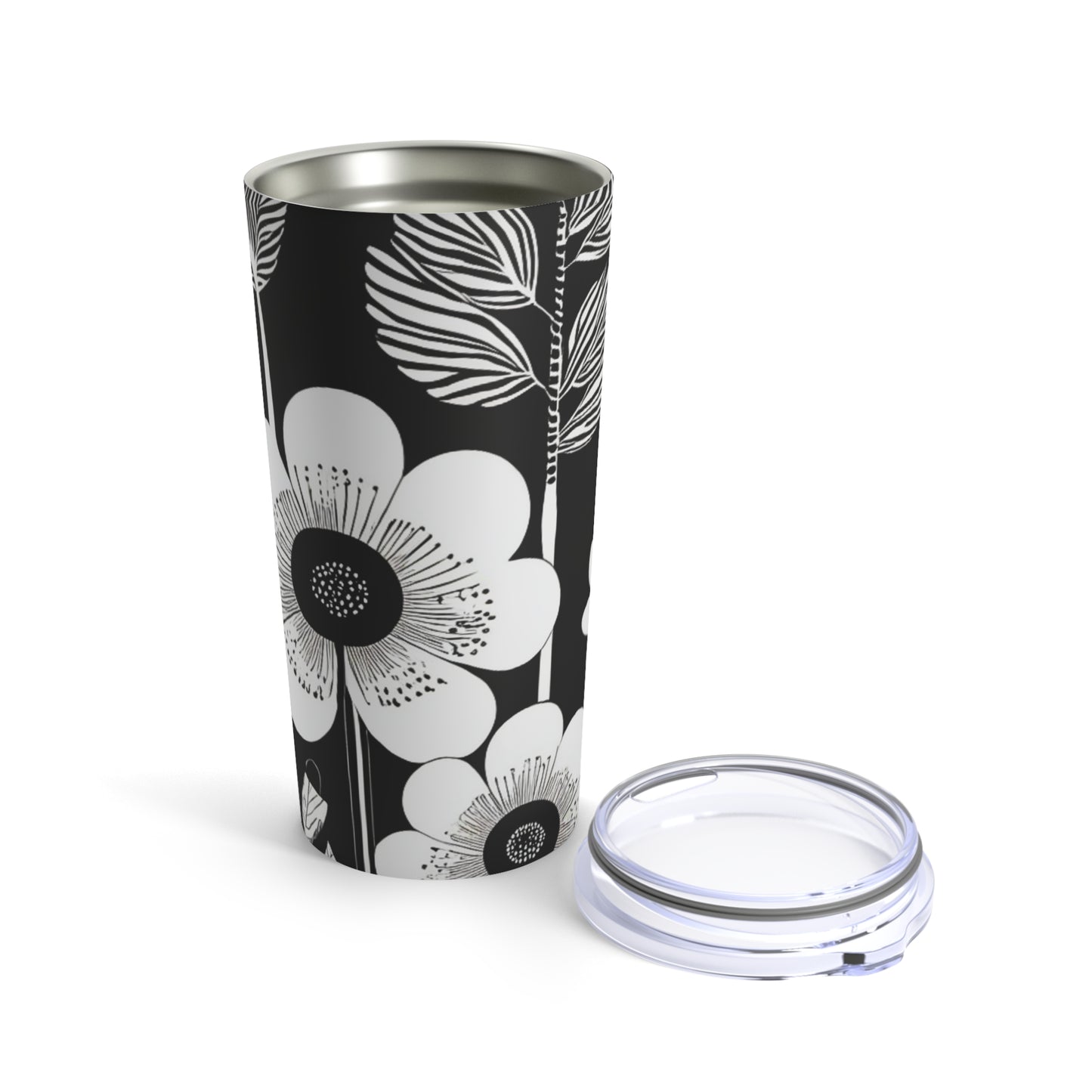 Black and White Poppies Mod Pop Art 1960s Decorative Hot Cold Beverage Travel Tumbler 20oz