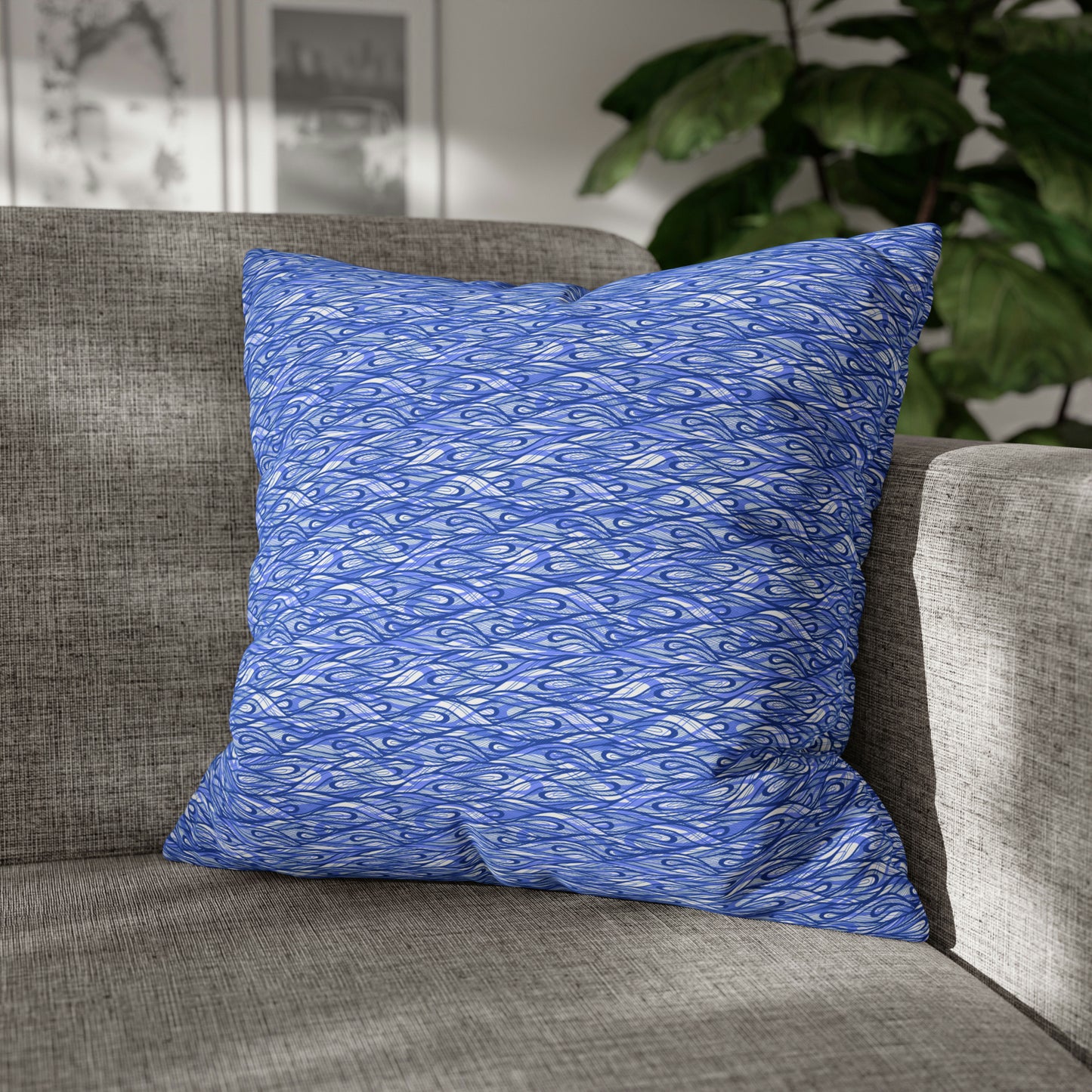 Waves Vibrations Navy Lavender Modern Coastal Pattern Decorative Spun Polyester Pillow Cover