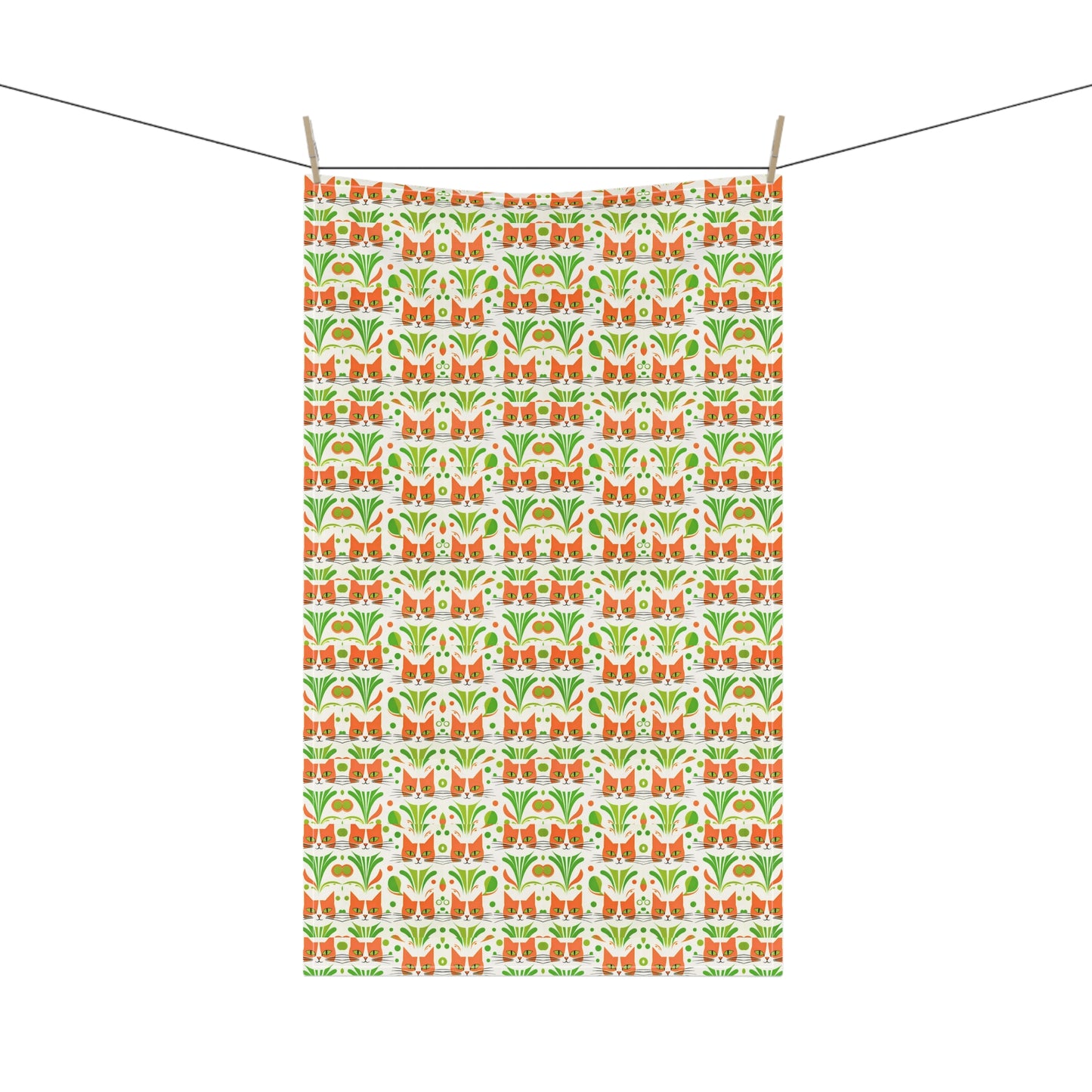 Orange Tabby Cats in the Grass Midcentury Modern Pattern Kitchen Tea Towel/Bar Towel