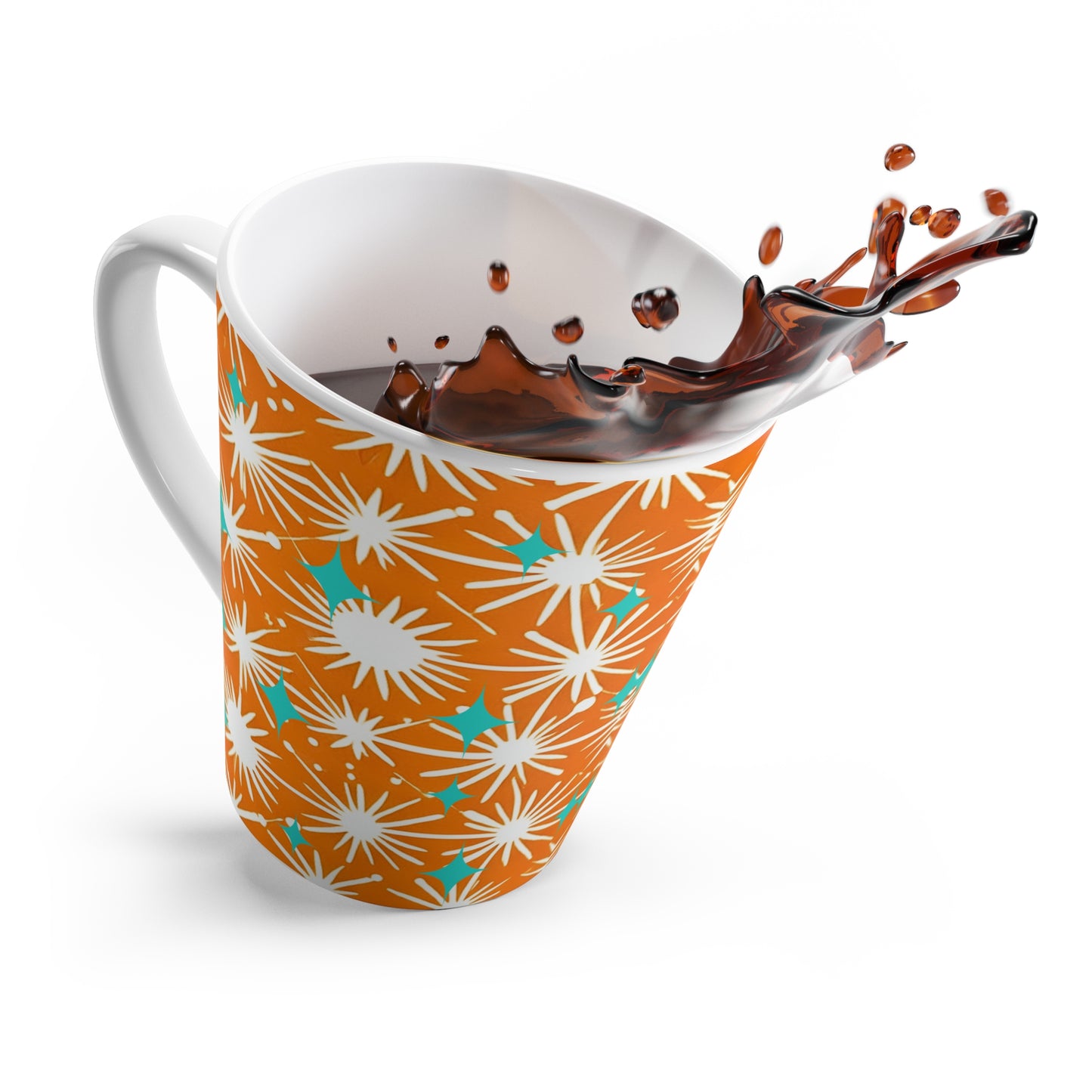 Midcentury Modern Starbursts Decorative Pattern Orange Pattern Hot Cappuccino Tea Beverage Latte Mug