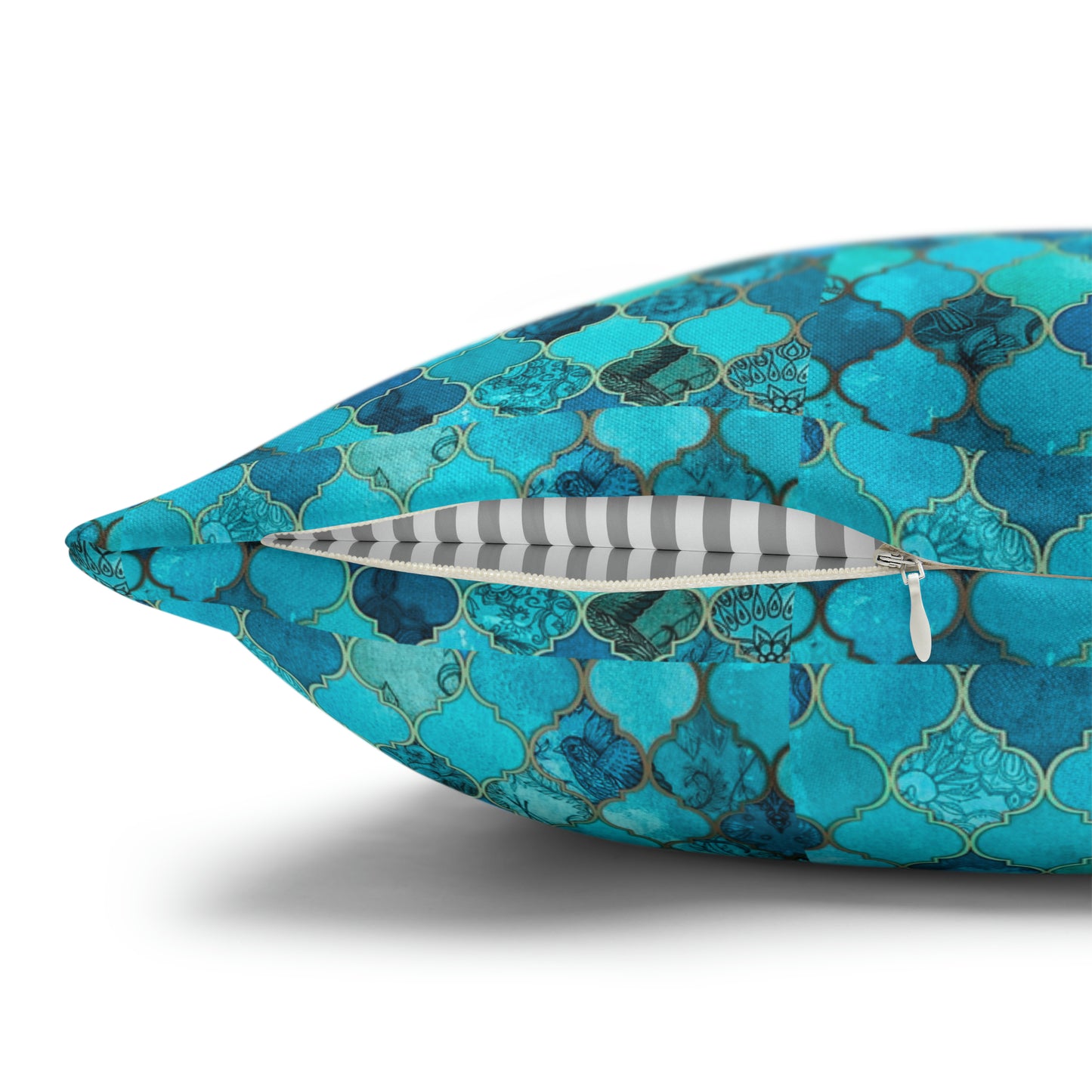 Teal and Turquoise Arabesque Tile Marrakech Moroccan Spun Polyester Pillow Cover