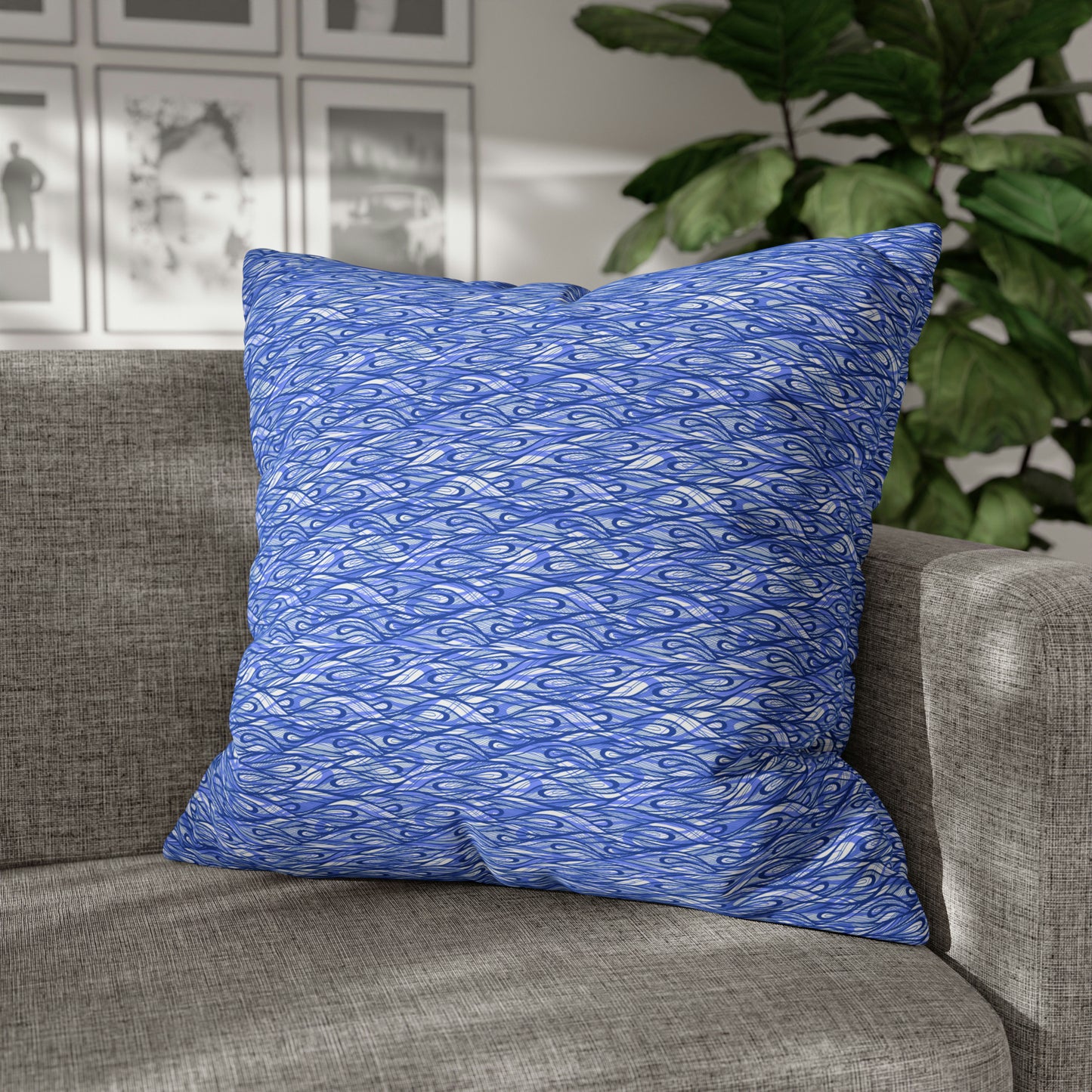 Waves Vibrations Navy Lavender Modern Coastal Pattern Decorative Spun Polyester Pillow Cover