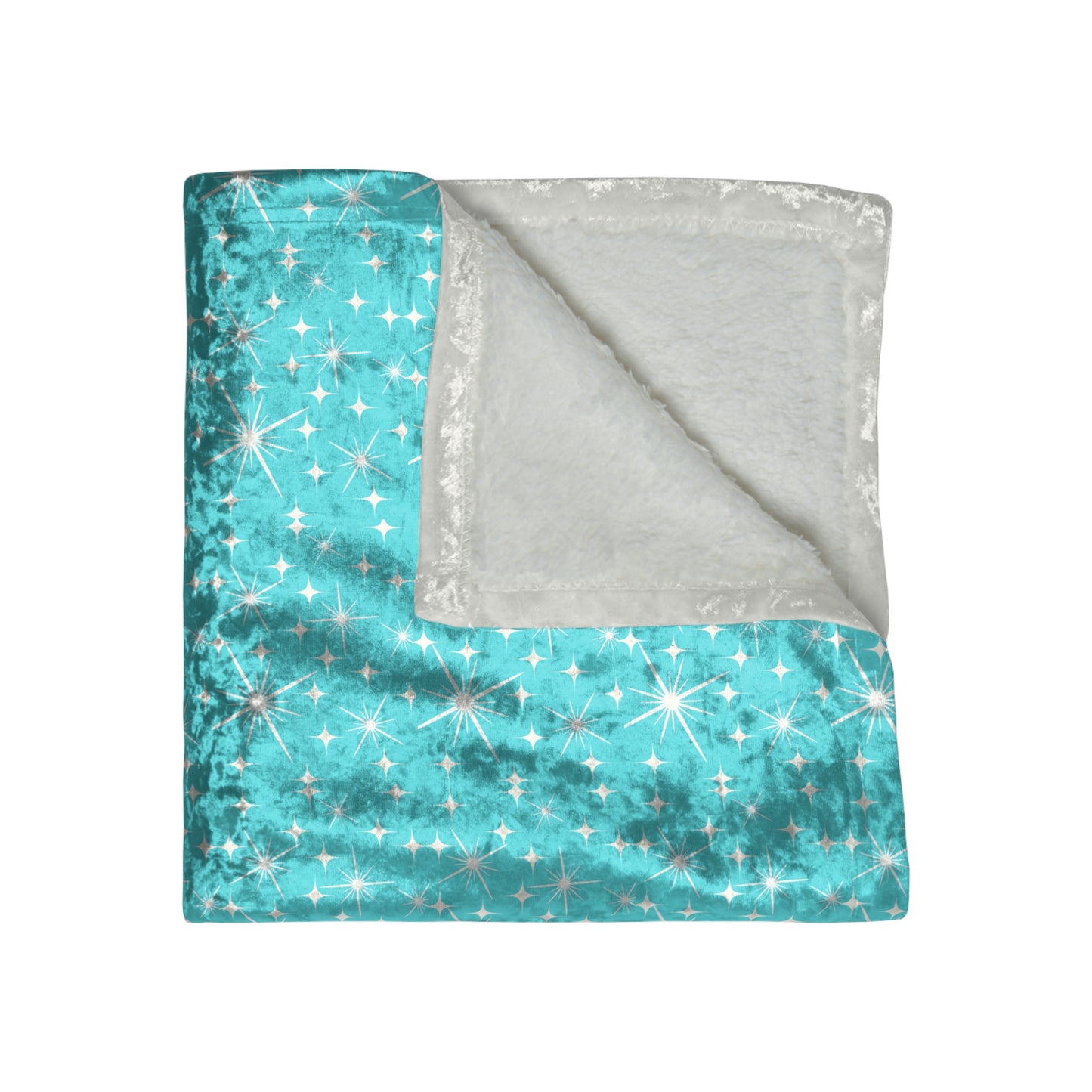 Midcentury Modern Stars Turquoise Warm Cozy Lounge Shimmer Crushed Velvet Blanket