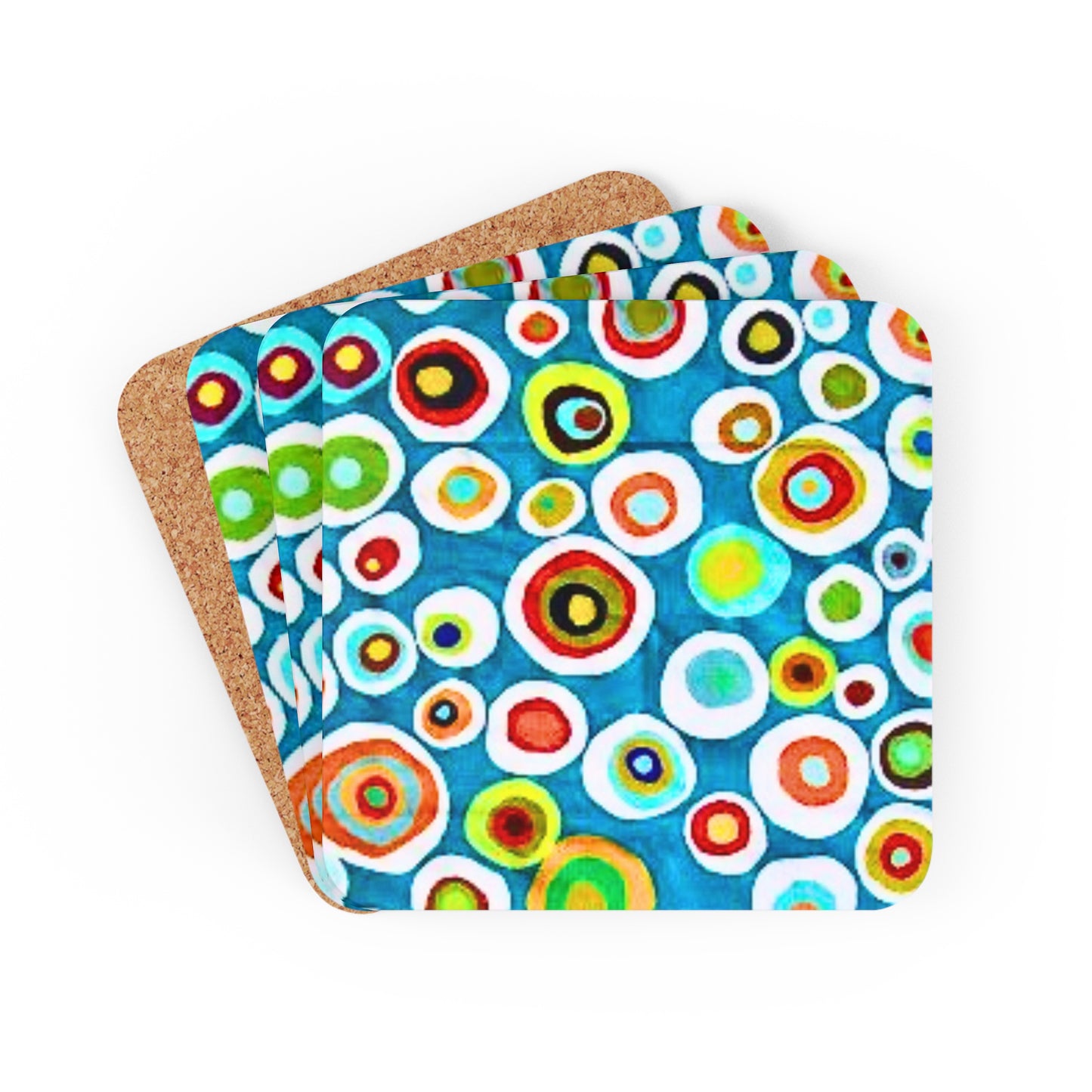 Millefiori Italian Floral Pattern Decorative Cocktail Party Entertaining Corkwood Coaster Set