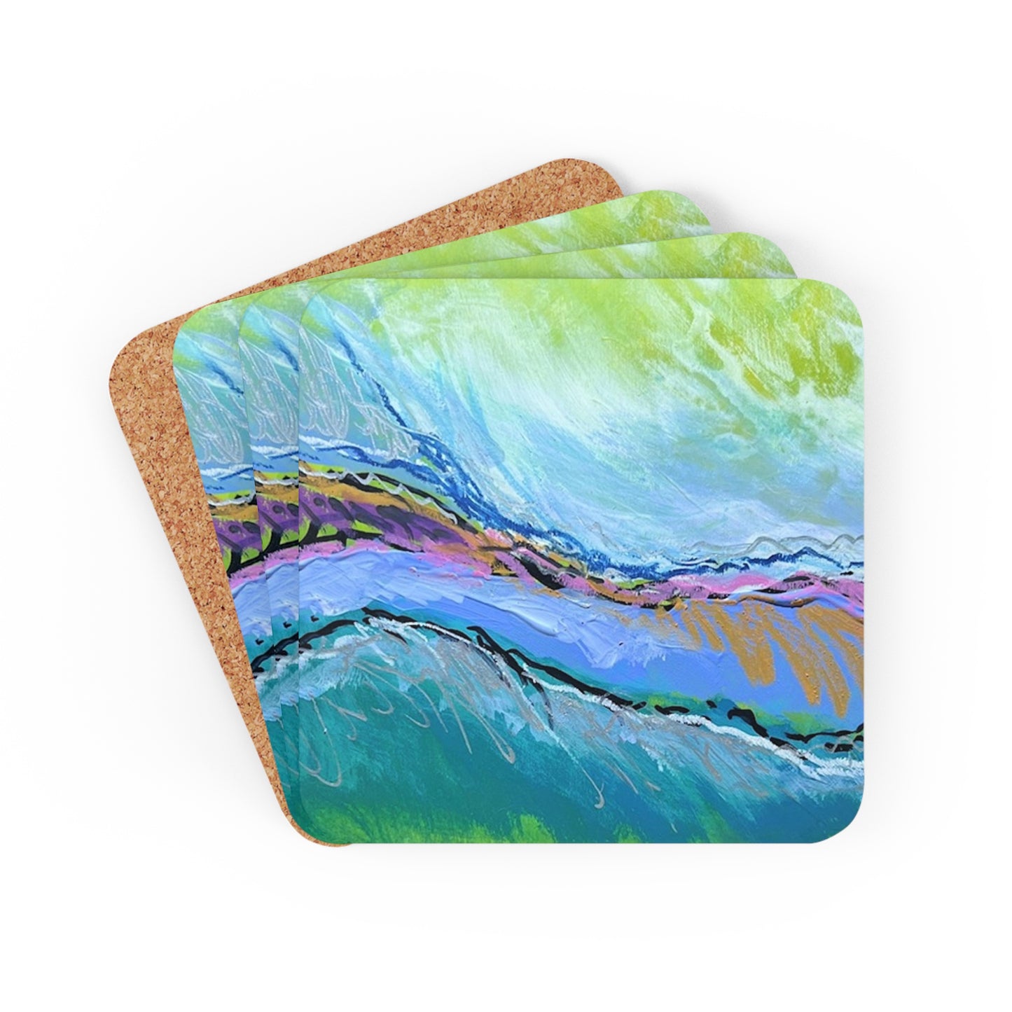 Abstract Me Painting Artist Beverage Cocktail Entertaining Corkwood Coaster Set
