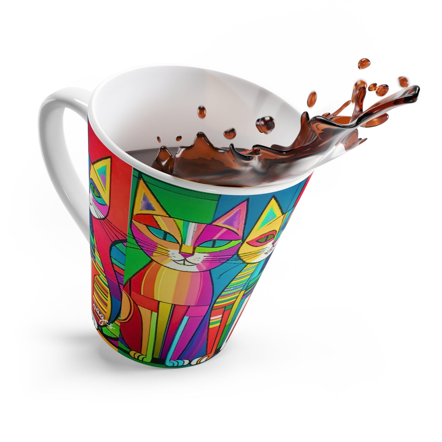 Cubist Cats Neon Midcentury Modern Cappuccino Tea Hot Beverage Latte Mug