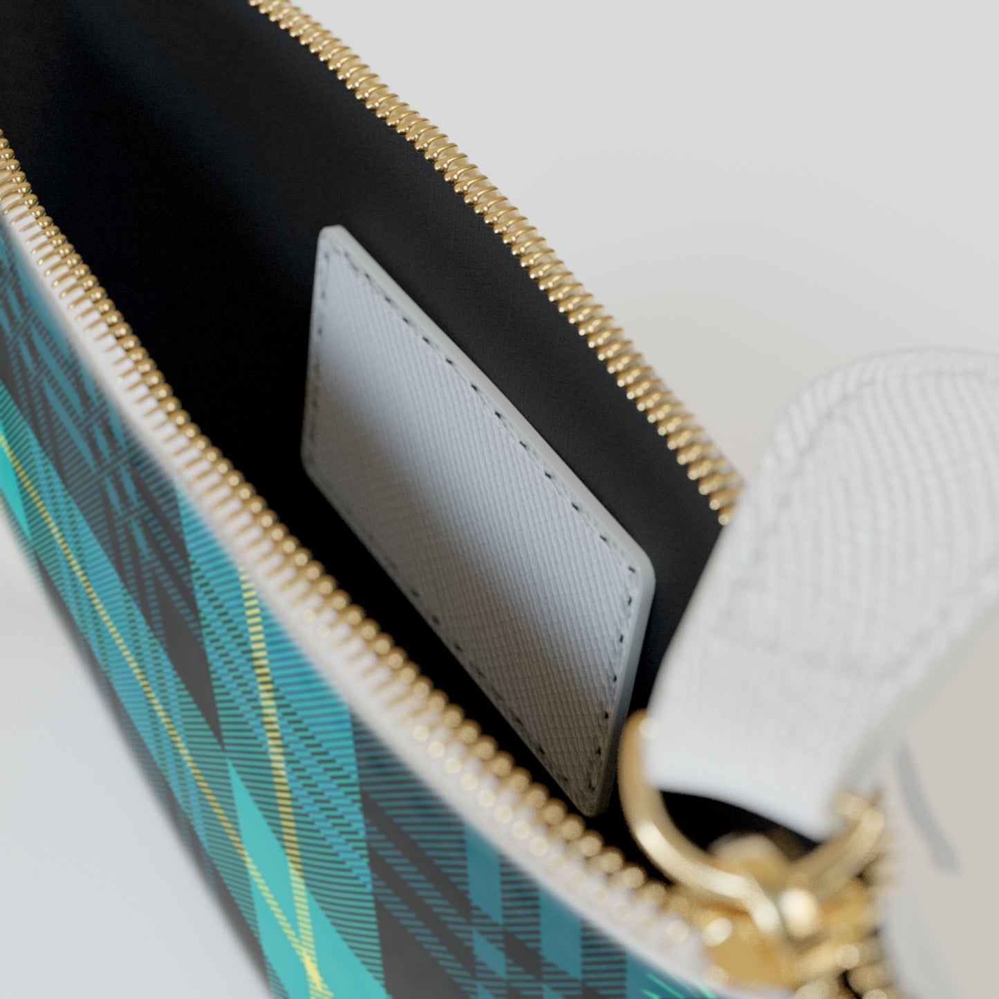Tartan Plaid Peacock Feather Coin Purse Lipstick Pouch Mini Clutch Bag