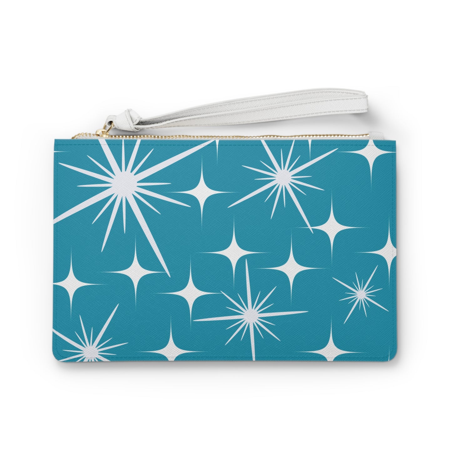 Midcentury Modern Celestial Stars Teal Errands Makeup Evening Pouch Clutch Bag