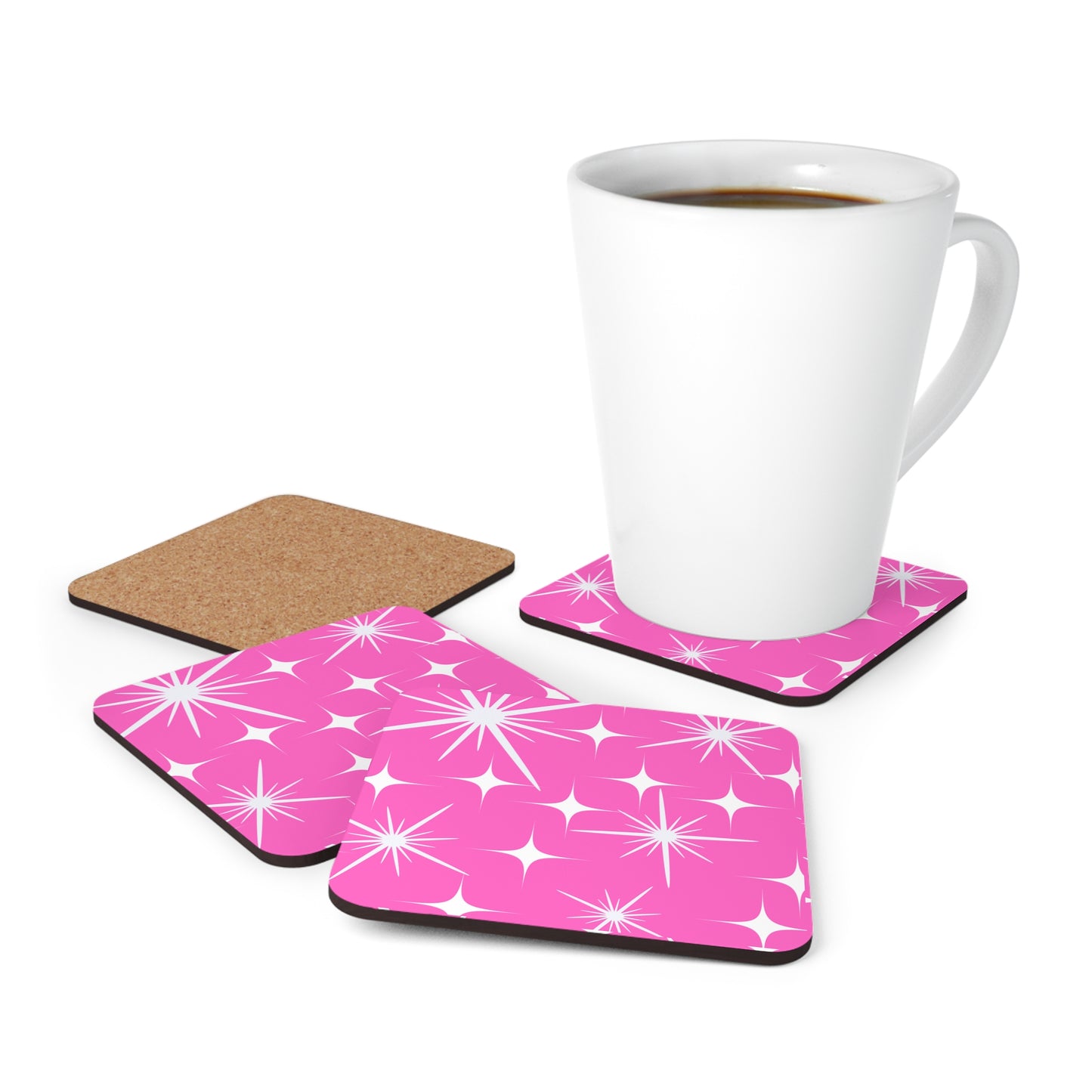 Midcentury Modern Stars Pink Cocktail Party Beverage Entertaining Corkwood Coaster Set