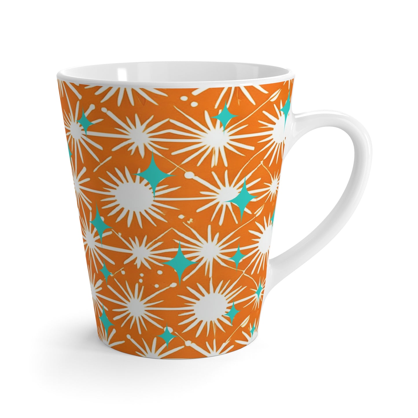 Midcentury Modern Starbursts Decorative Pattern Orange Pattern Hot Cappuccino Tea Beverage Latte Mug