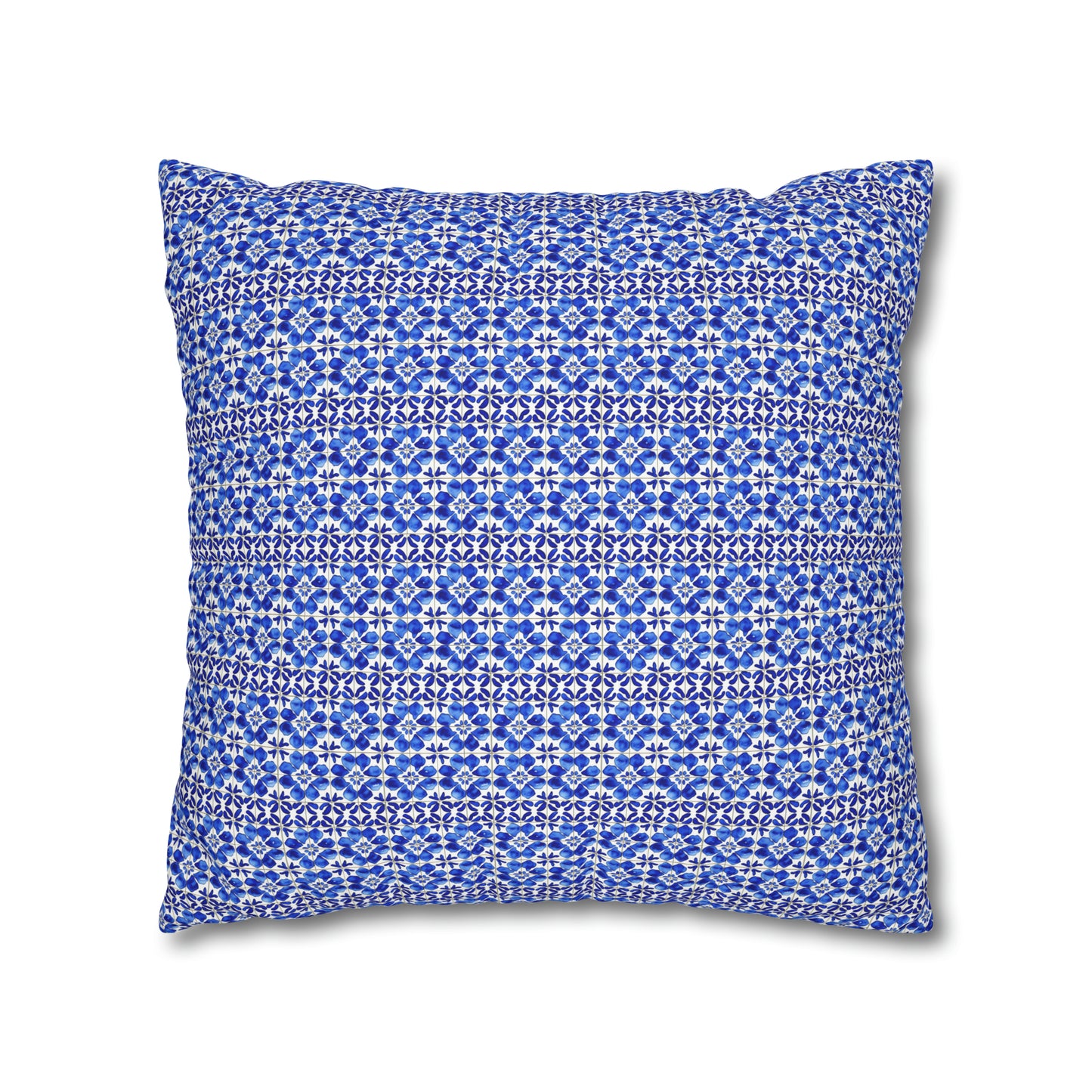 Italian Cucina Blue and White Watercolor Tile Pattern Decorative Spun Polyester Pillow Cover