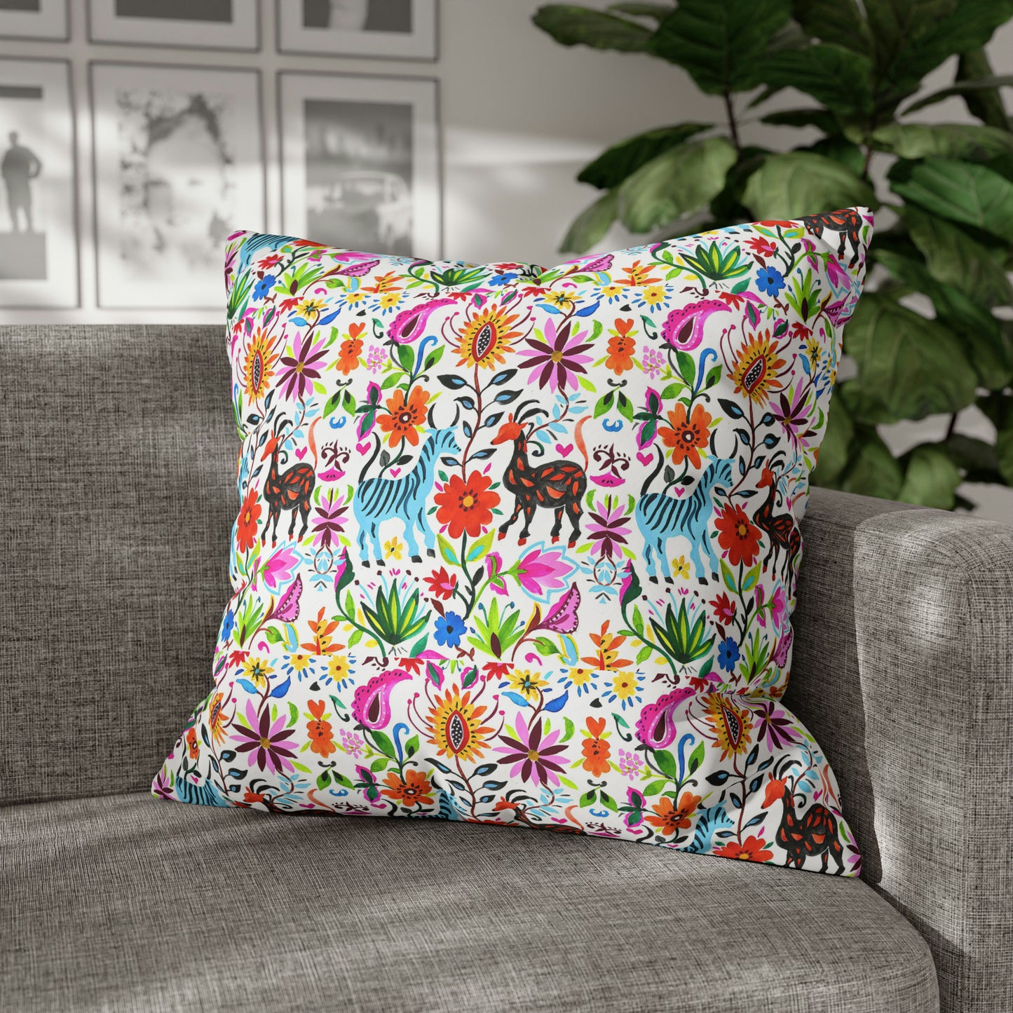 Otomi Festival of Springtime Folklore Floral Decorative Square Poly Canvas Pillow Cover