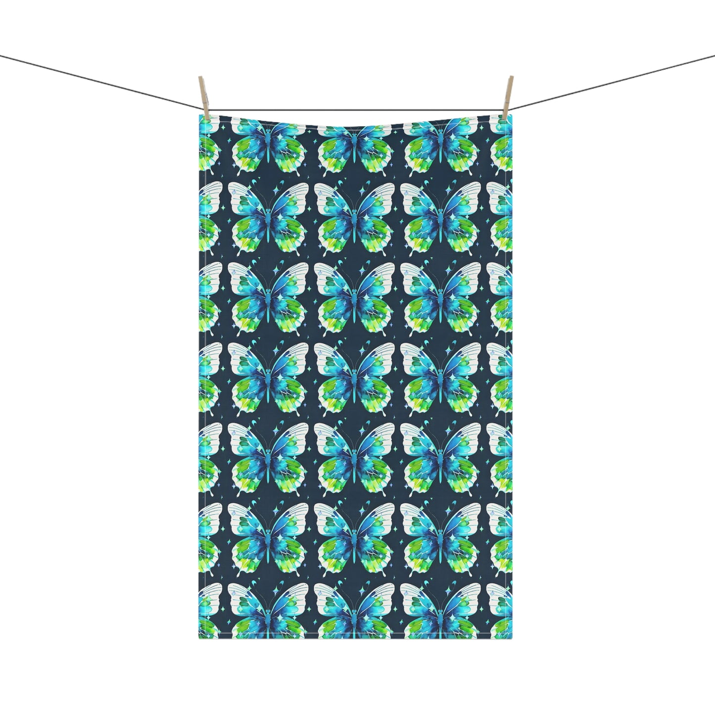 Twilight Awakening Blue Butterfly Watercolor Decorative Kitchen Tea Towel/Bar Towel
