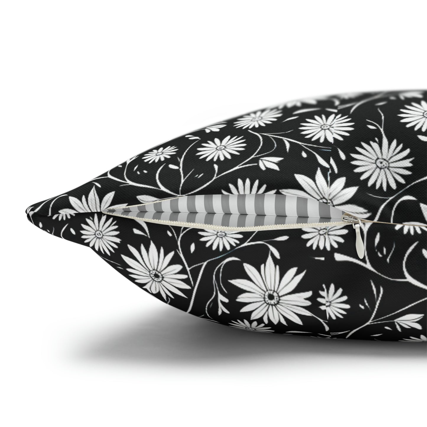 Field of Scandinavian Black and White Daisies 1970s Floral Pattern Decorative Spun Polyester Pillow Cover