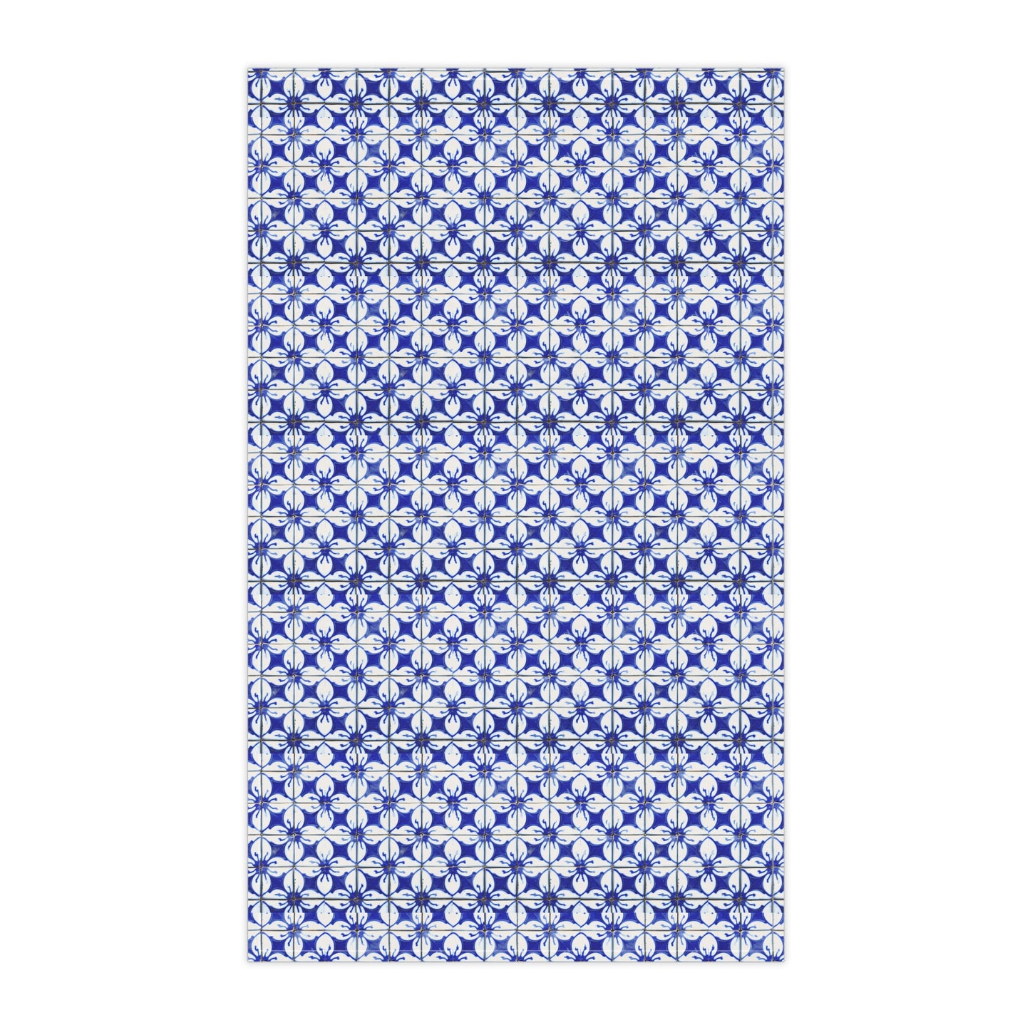 Blue and White Meadow Clover Flowers Tile Pattern Decorative Kitchen Tea Towel/Bar Towel