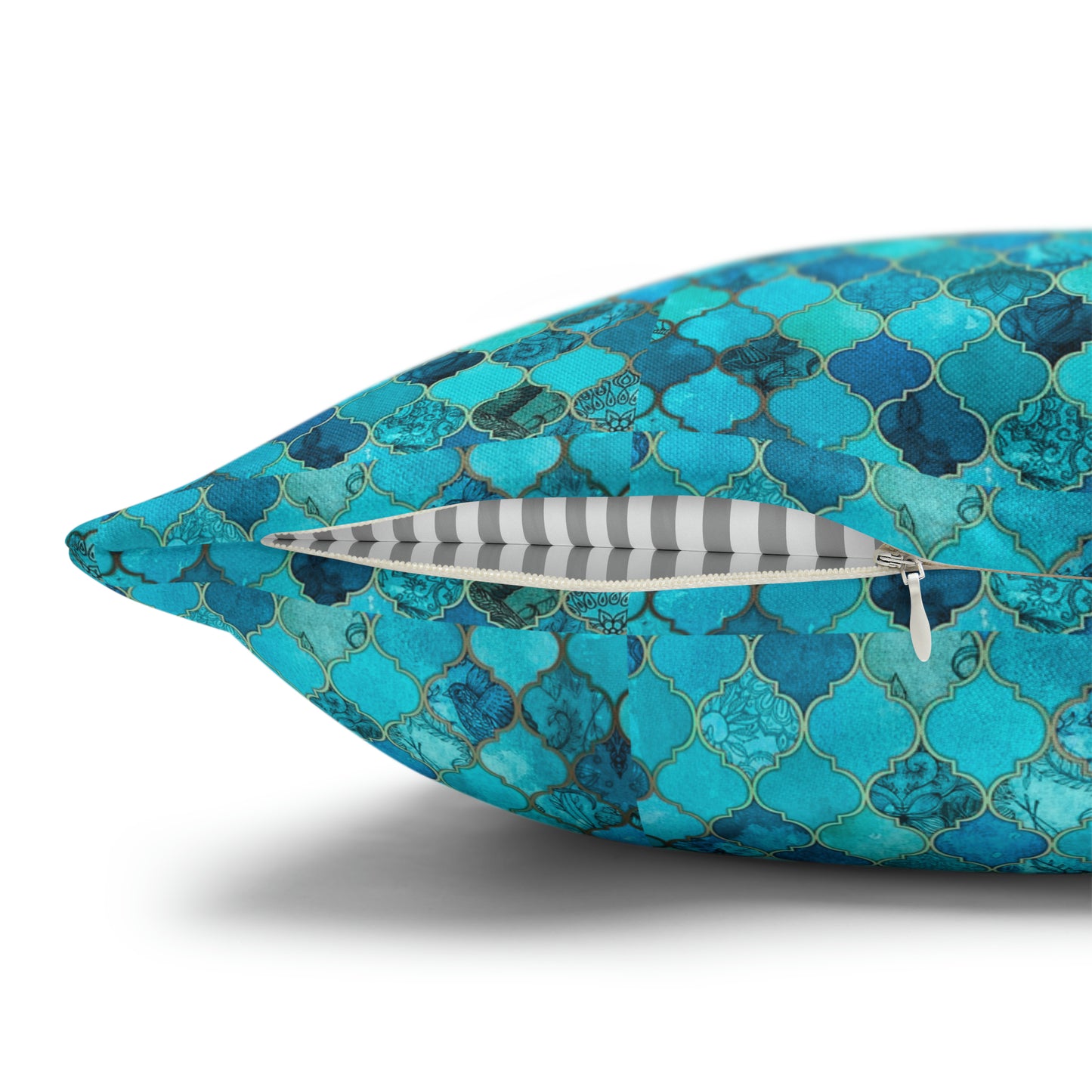 Teal and Turquoise Arabesque Tile Marrakech Moroccan Spun Polyester Pillow Cover