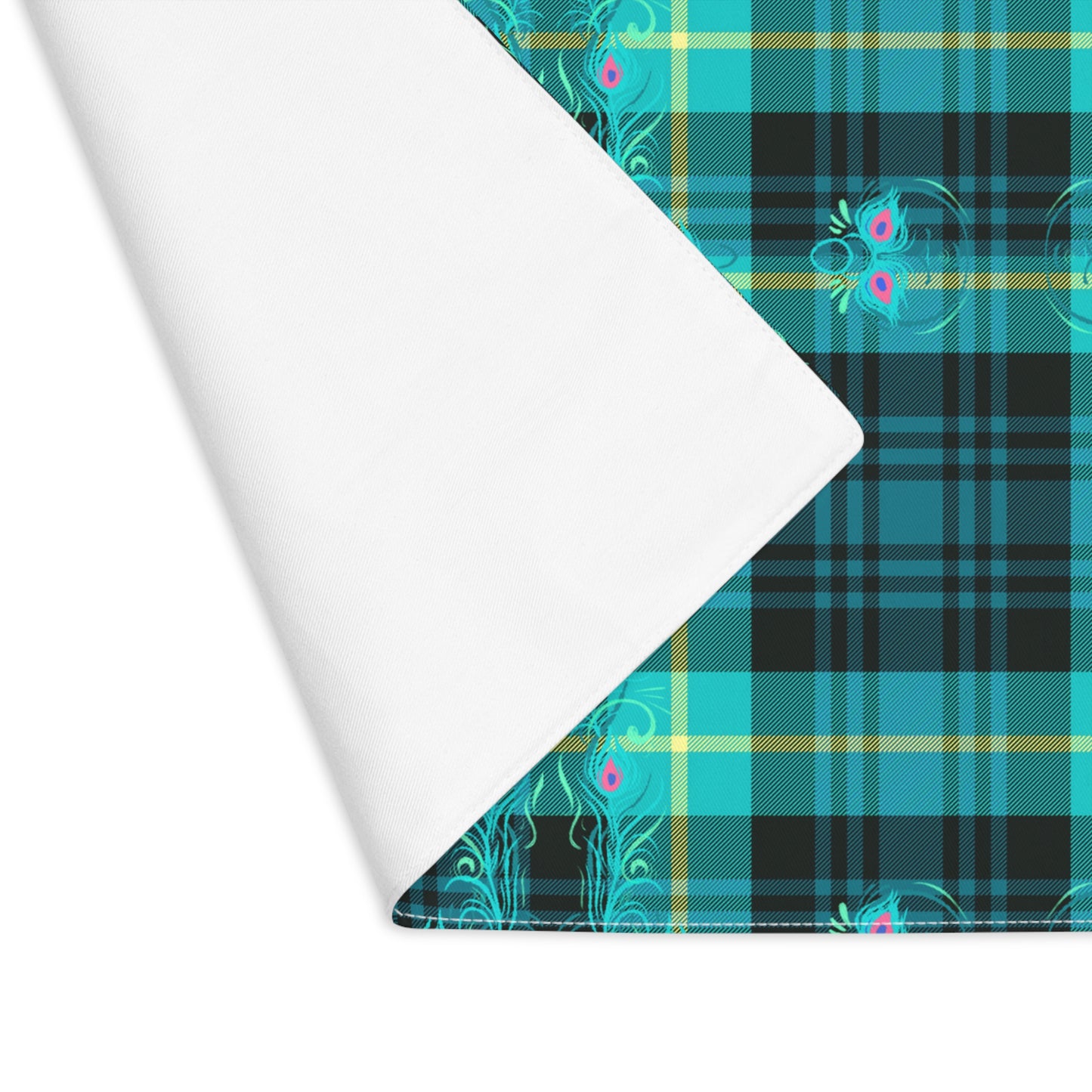 Tartan Plaid Peacock Feather Dining Decorative Design Tablescape Placemat, 1pc