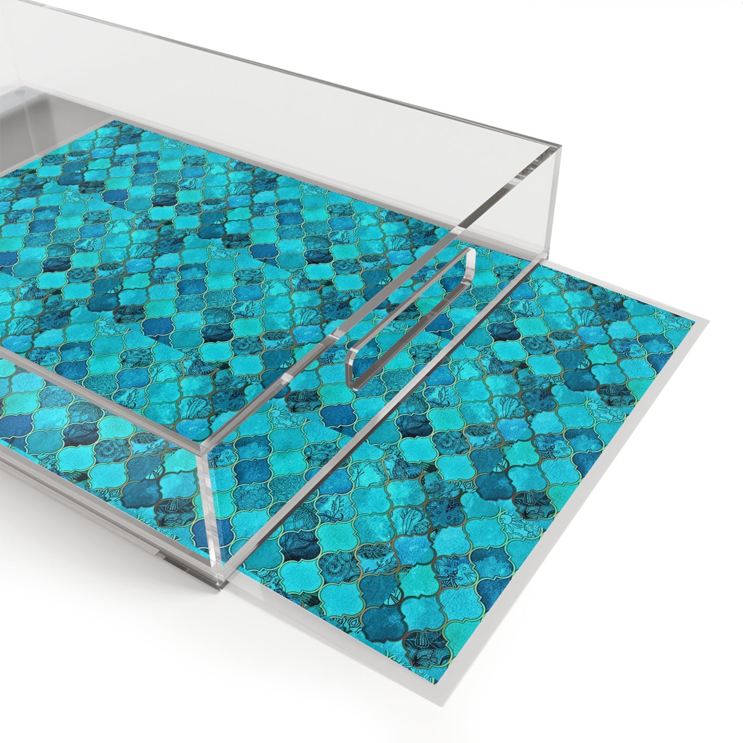 Teal and Turquoise Arabesque Tile Marrakech Moroccan Acrylic Serving Tray