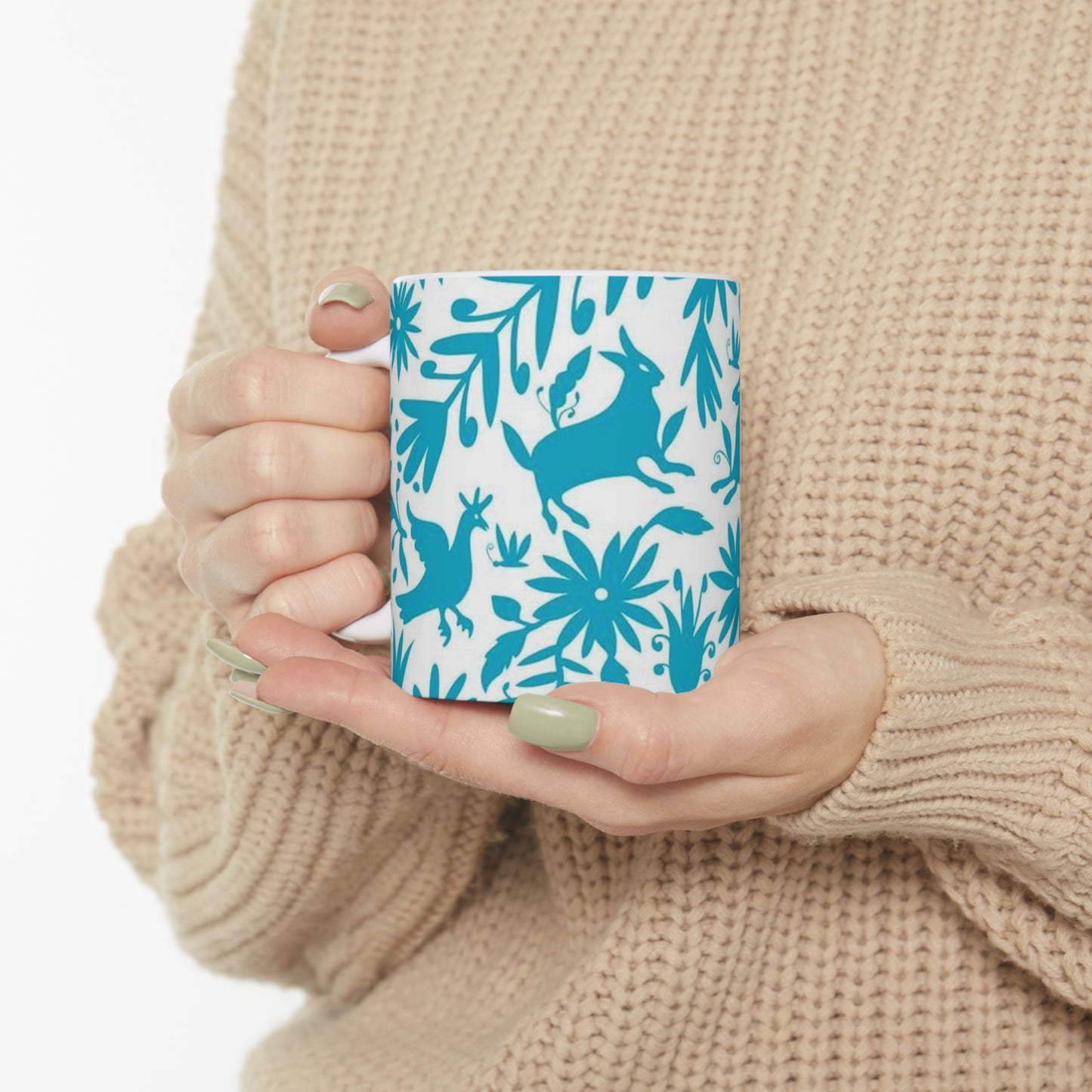 Turquoise Folk Hot Beverage Coffee Tea Decorative Ceramic Mug 11oz