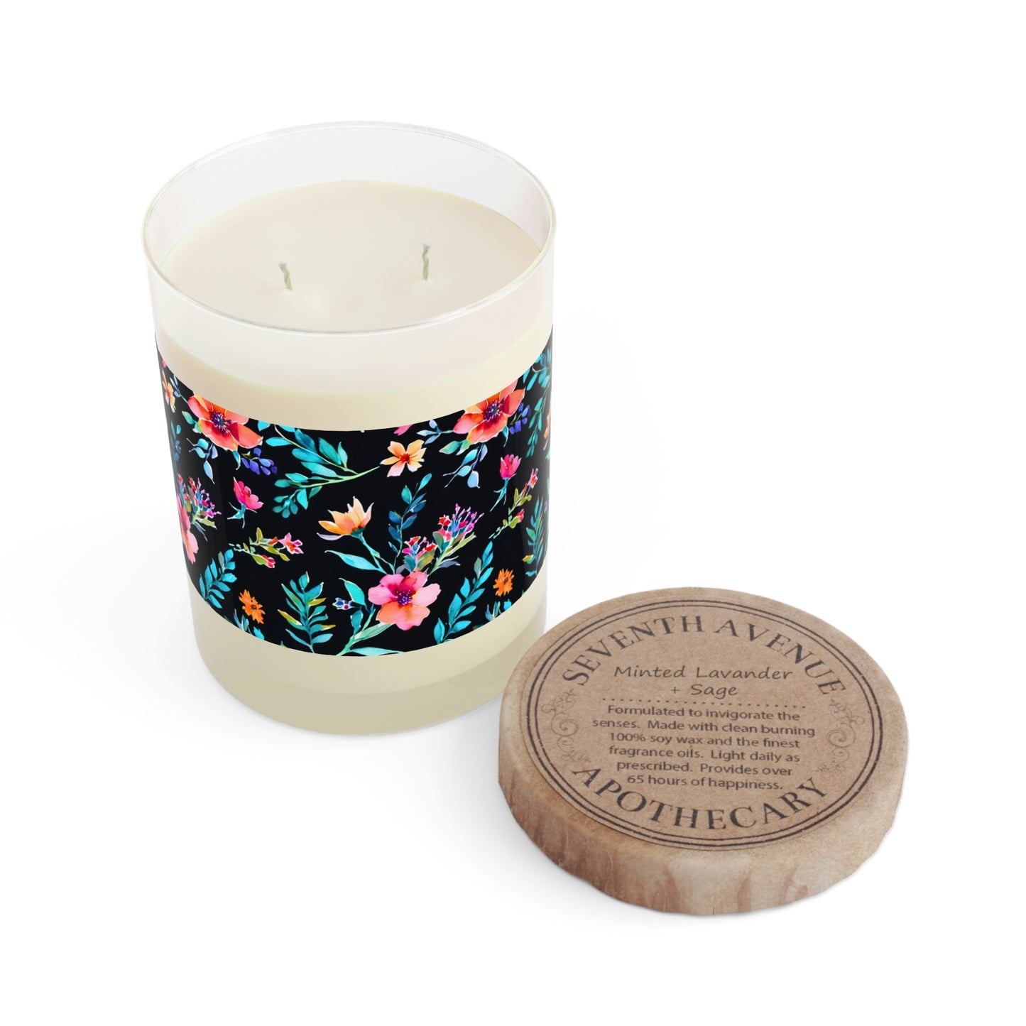 Midnight Floral II Watercolor Aromatherapy Essential Oils Natural Scented Candle - Full Glass, 11oz