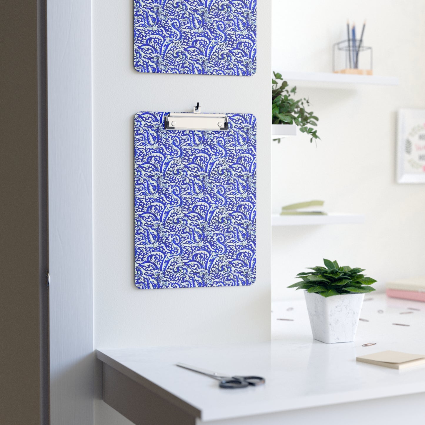 Sea of Chinese Dragons Ming Dynasty Blue and White Porcelain Organizer Clipboard