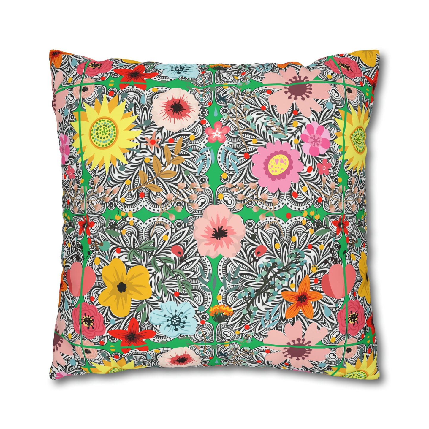 Prairie Cactus Flower Multi Southwestern Desert Flowers Decorative Spun Polyester Pillow Cover