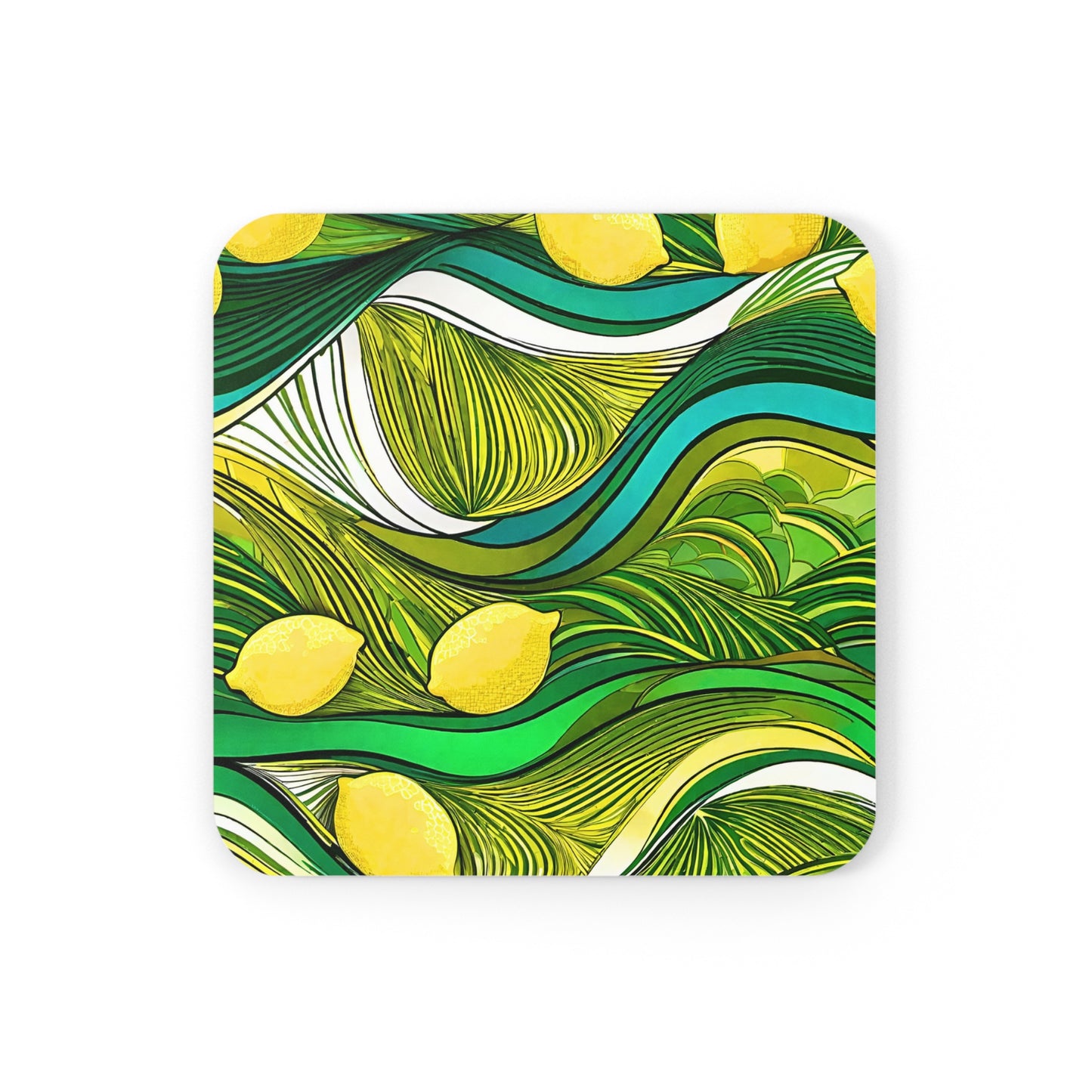 Modern Lemon Waves Beverage Cocktail Party Beverage Entertaining Corkwood Coaster Set