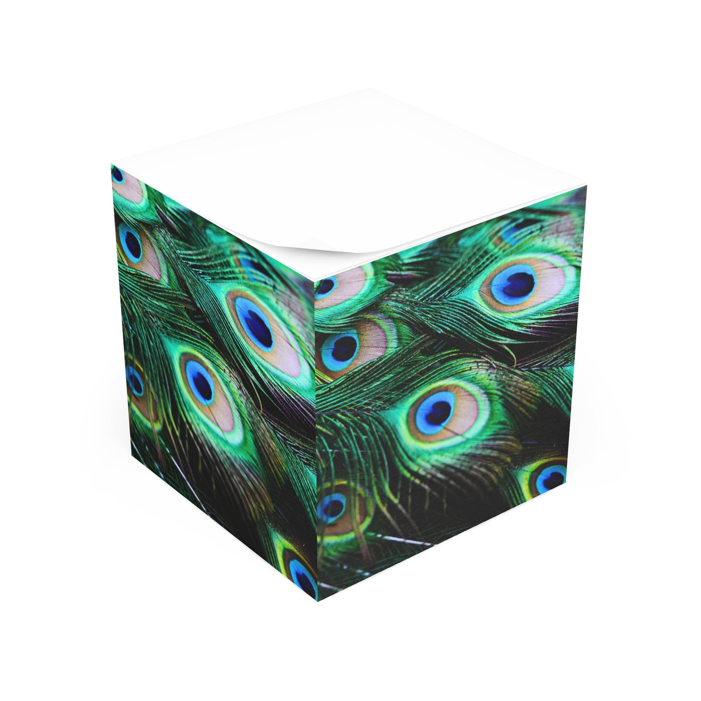Peacock Plume Feather Multi Decorative Paper Note Cube