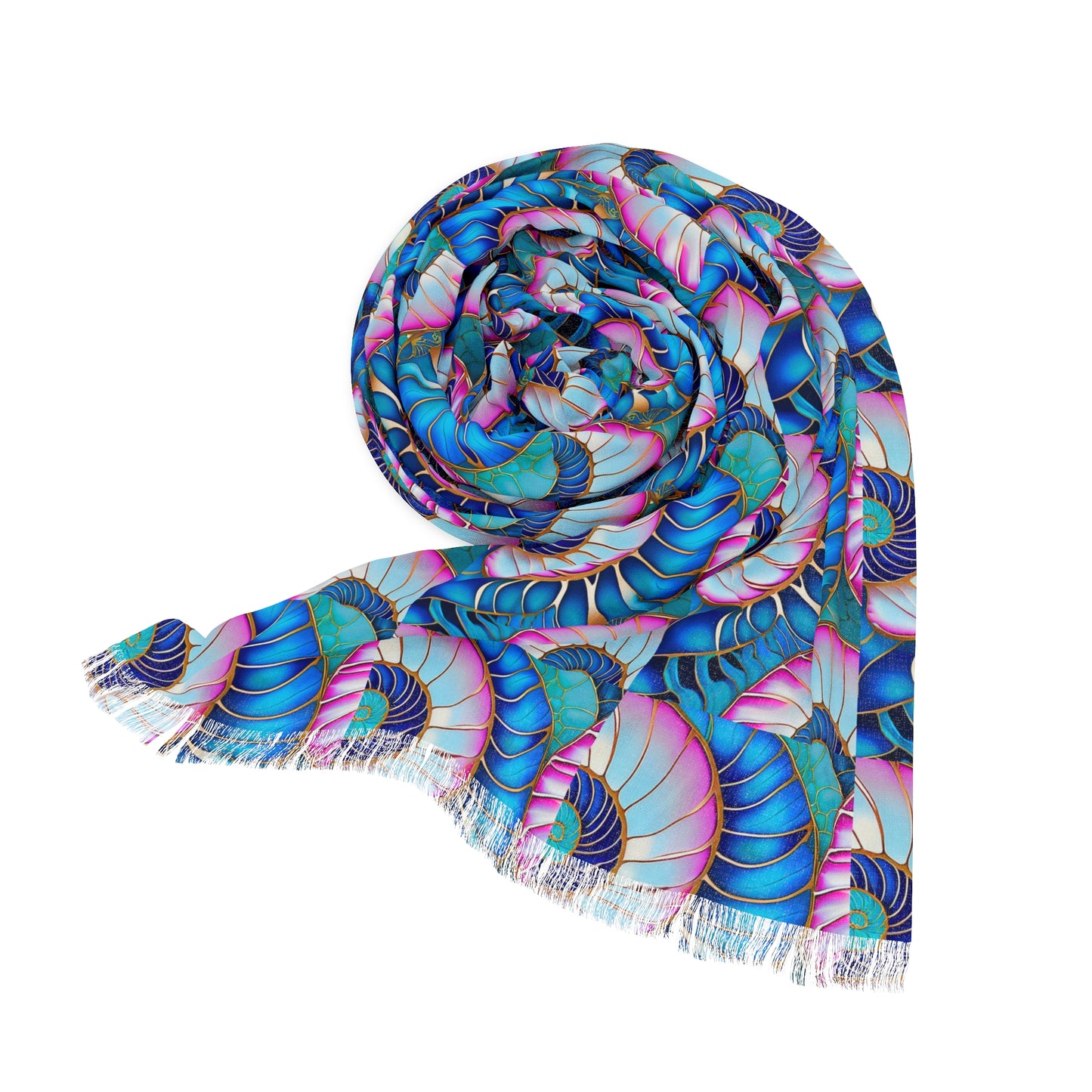 Cloisonne Nautilus Shell Decorative Fashion Accent Light Scarf with Fringe
