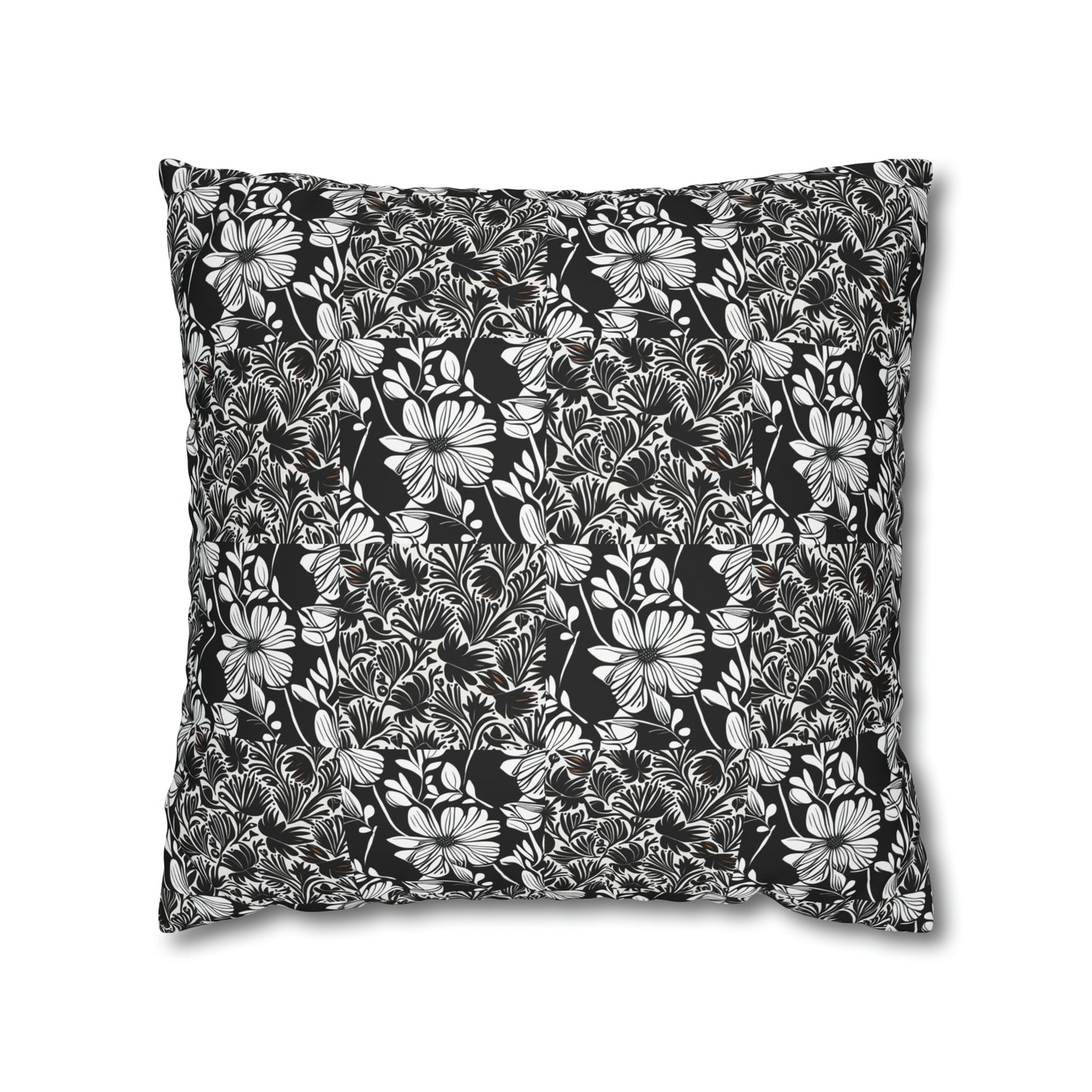 Black and White Floral Collage Pattern Decorative Spun Polyester Pillow Cover