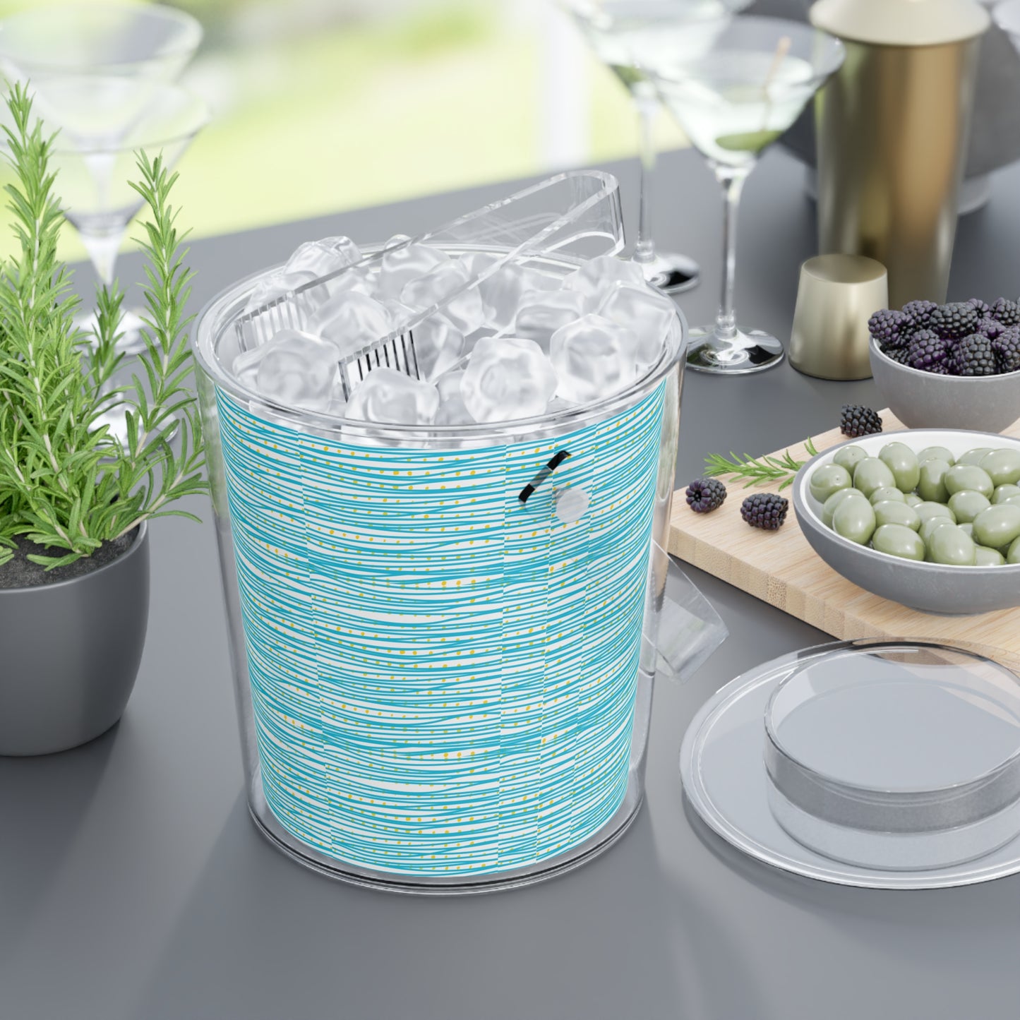 Coastal Sea Currents Ocean Waves Decorative Ice Bucket with Tongs