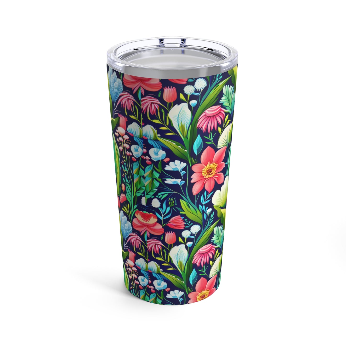 English Manor Floral Garden Tapestry Red Blue Field Flowers Hot Cold Juice Water Beverage Travel Tumbler 20oz