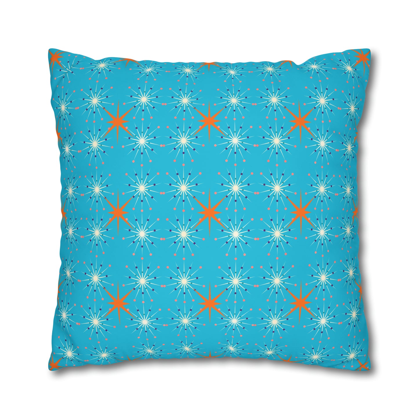 Midcentury Modern Atomic Stars Turquoise Pattern Decorative Spun Polyester Pillow Cover