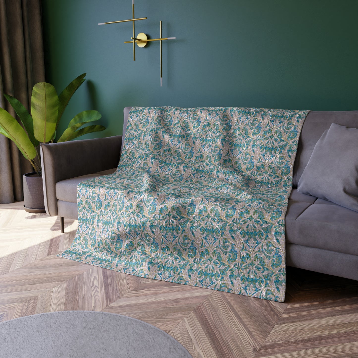 Aqua Mosaic Tile Cozy Warm Lounge Home Decor Crushed Velvet Blanket