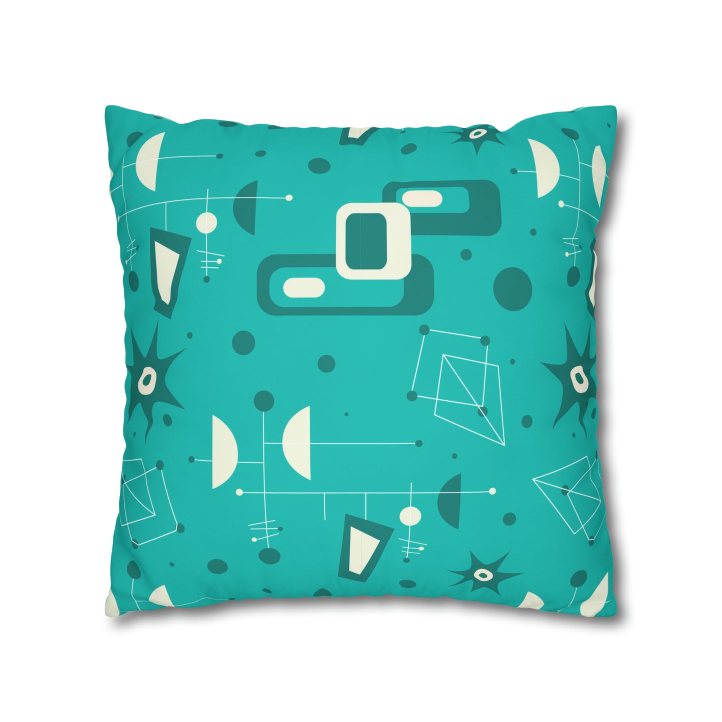 Triple Kitties Midcentury Modern Aqua Children Nursery Playroom Square Poly Canvas Pillow Cover