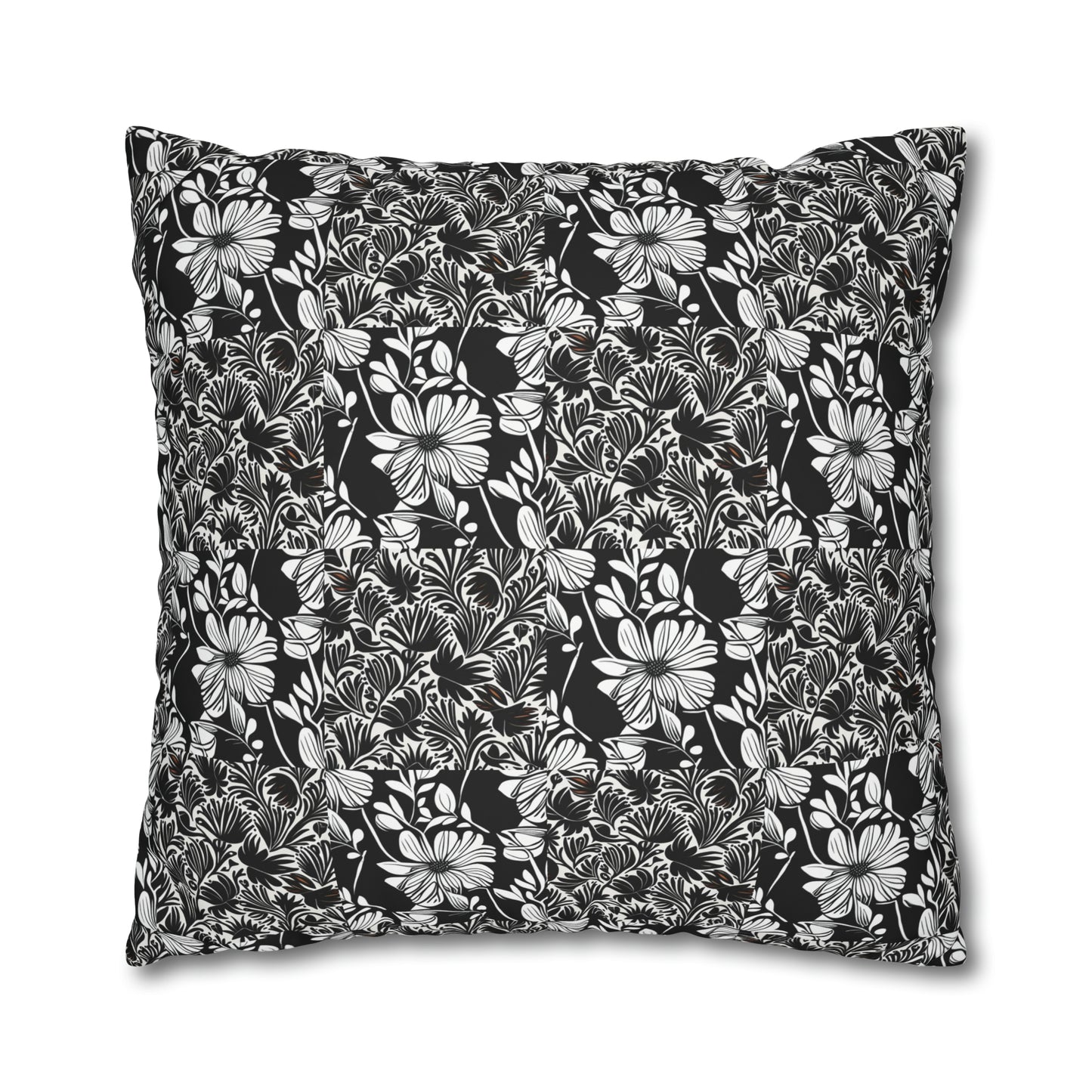 Black and White Floral Collage Pattern Decorative Spun Polyester Pillow Cover