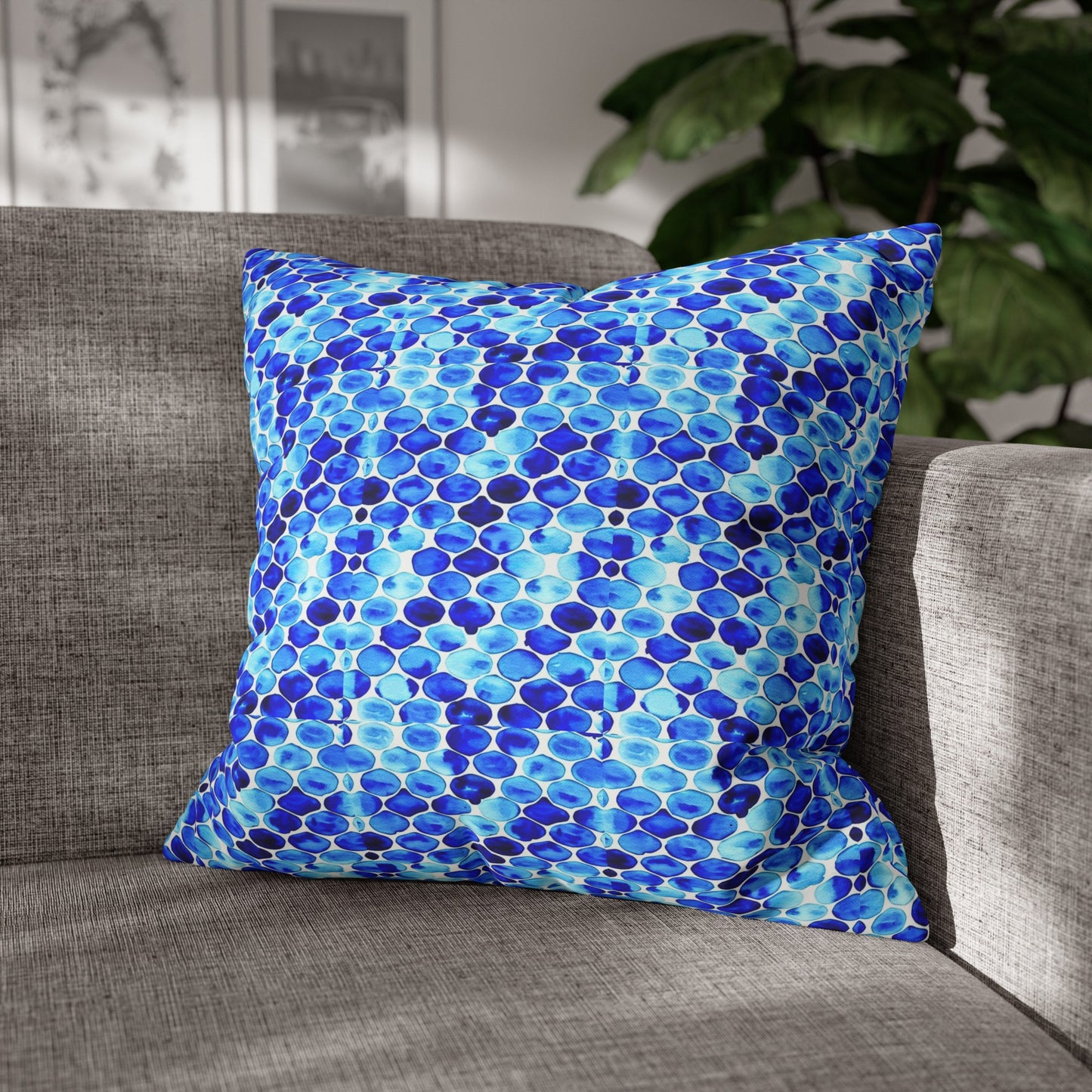 Blue Sea Glass Square Poly Canvas Pillow Cover