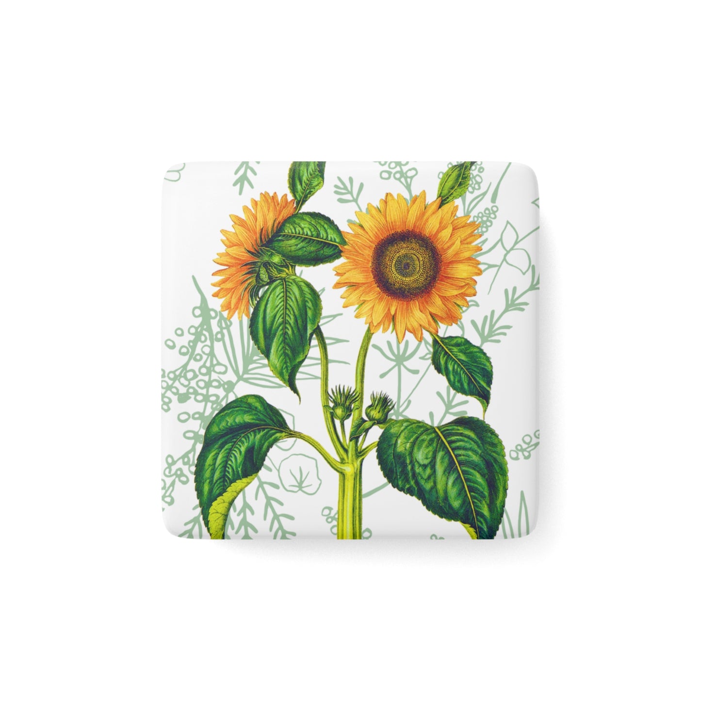 Summer Sunflower Botanical Porcelain Magnet, Square