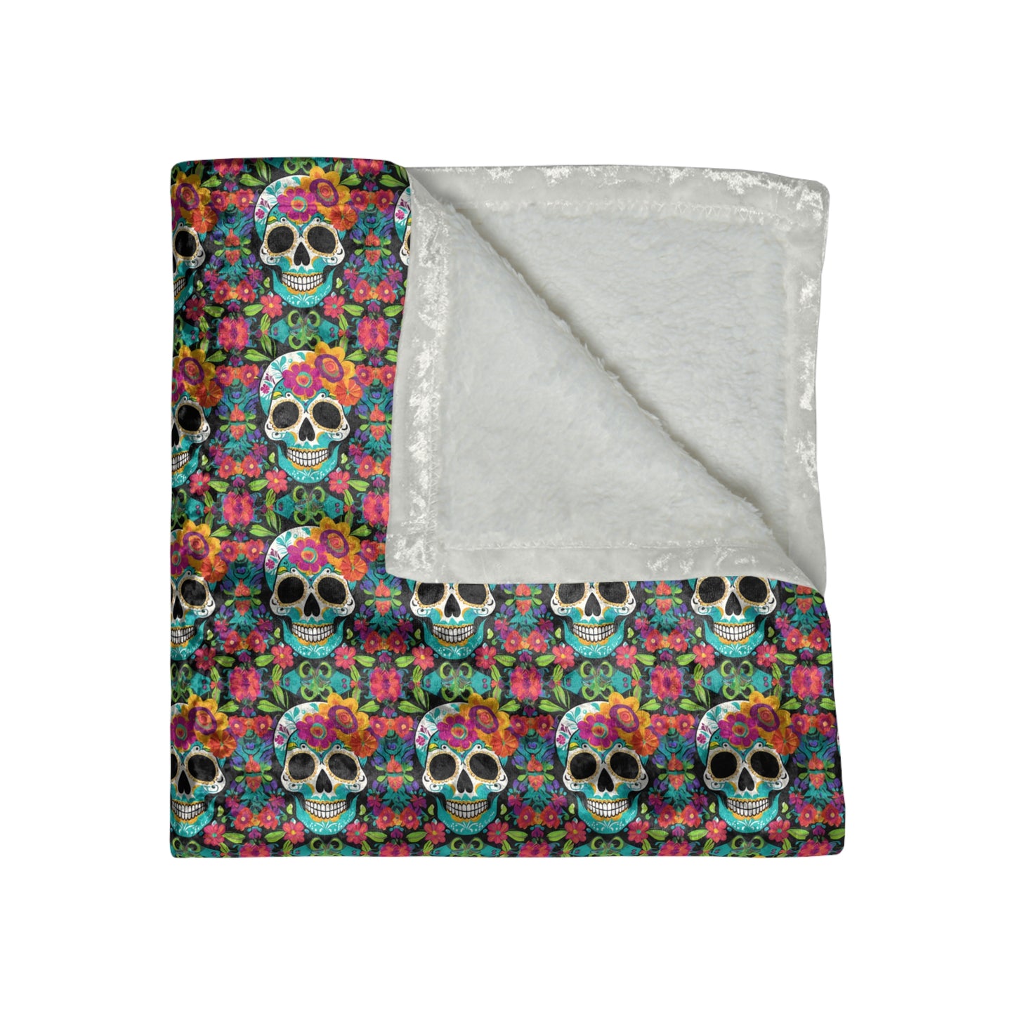 Day of the Dead Floral Crushed Velvet Blanket