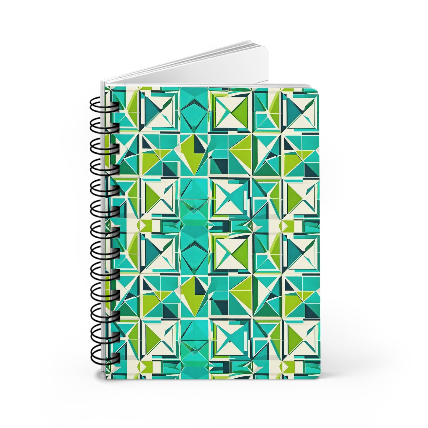 Cancun Vacation Midcentury Modern Tile Turquoise and Green Geometric Pattern Writing Sketch Inspiration Spiral Bound Journal