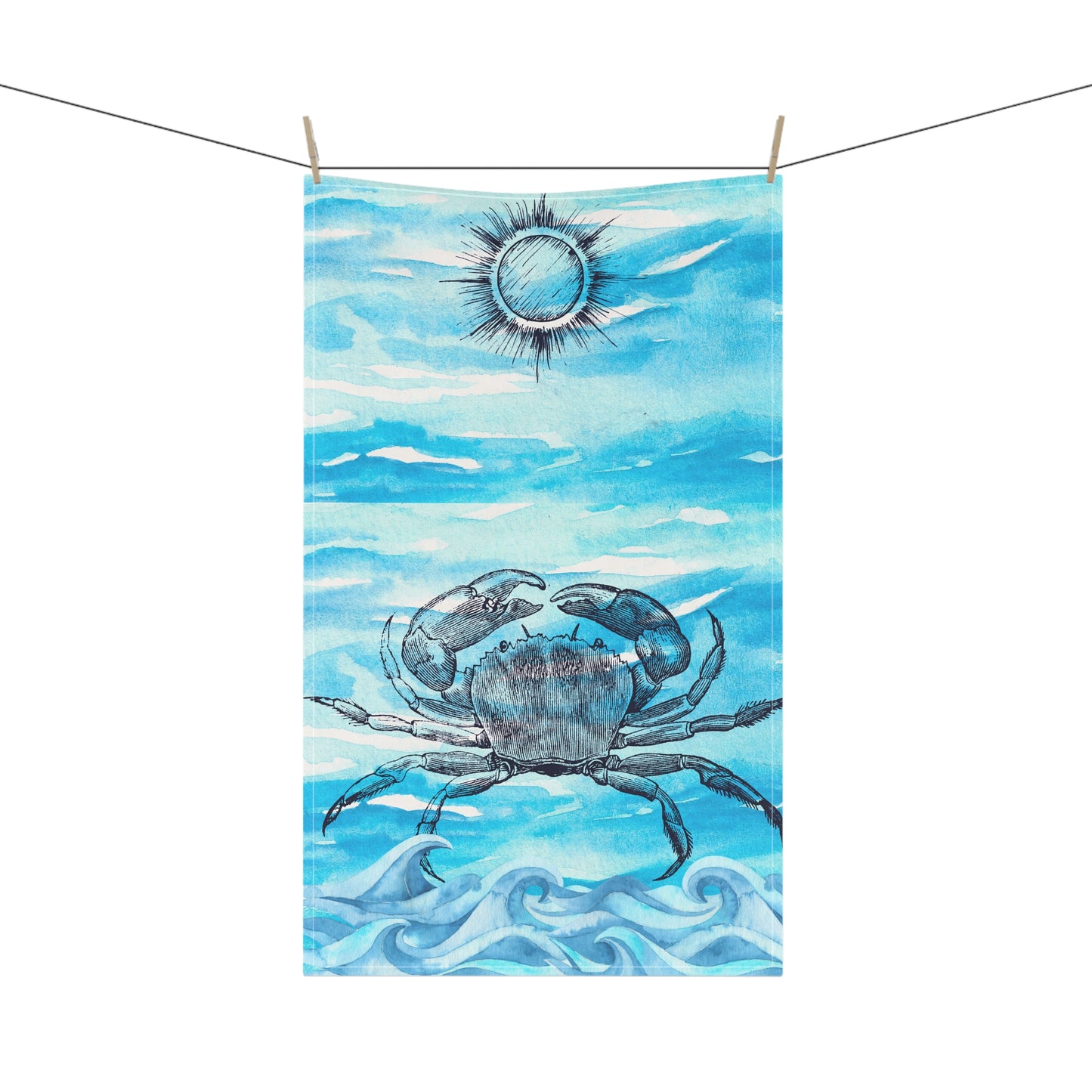 Coastal Summer Crab Kitchen Towel / Tea Towel / Bar Towel