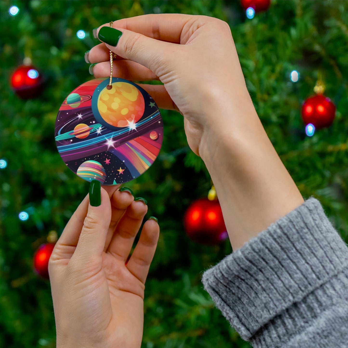 Space Age Cosmo Planets and Galaxies Ceramic Ornament