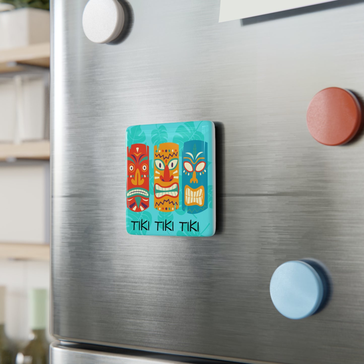 Tiki Tiki Tiki Lounge Midcentury Modern Polynesian Porcelain Magnet, Square