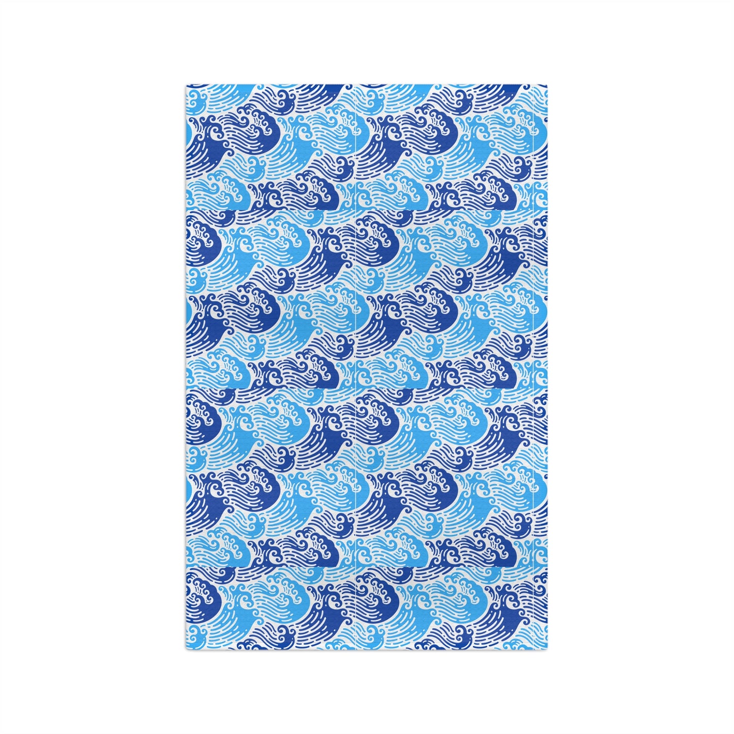 Ming Dynasty Waves Blue and White Chinese Woodblock Print Decorative Kitchen Waffle Microfiber Waffle Tea Towel/Bar Towel