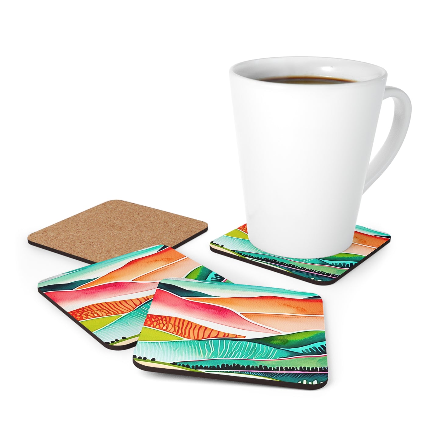 Sunset Sea Coastal Evening Watercolor Abstract Landscape Cocktail Party Beverage Entertaining Corkwood Coaster Set