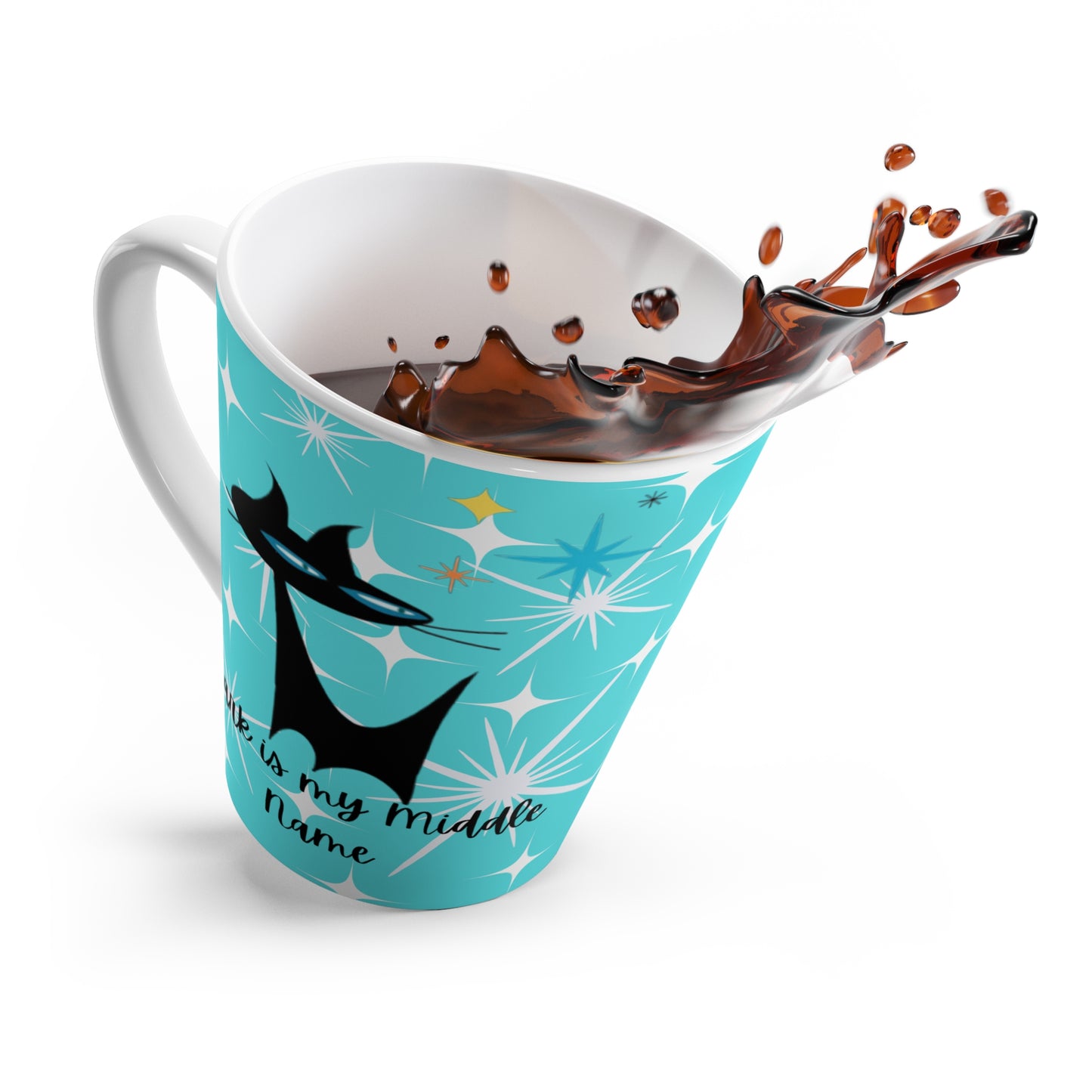 Snark is My Middle Name Midcentury Modern Atomic Black Cat Espresso Cappuccino Coffee Tea Hot Beverage Decorative Latte Mug