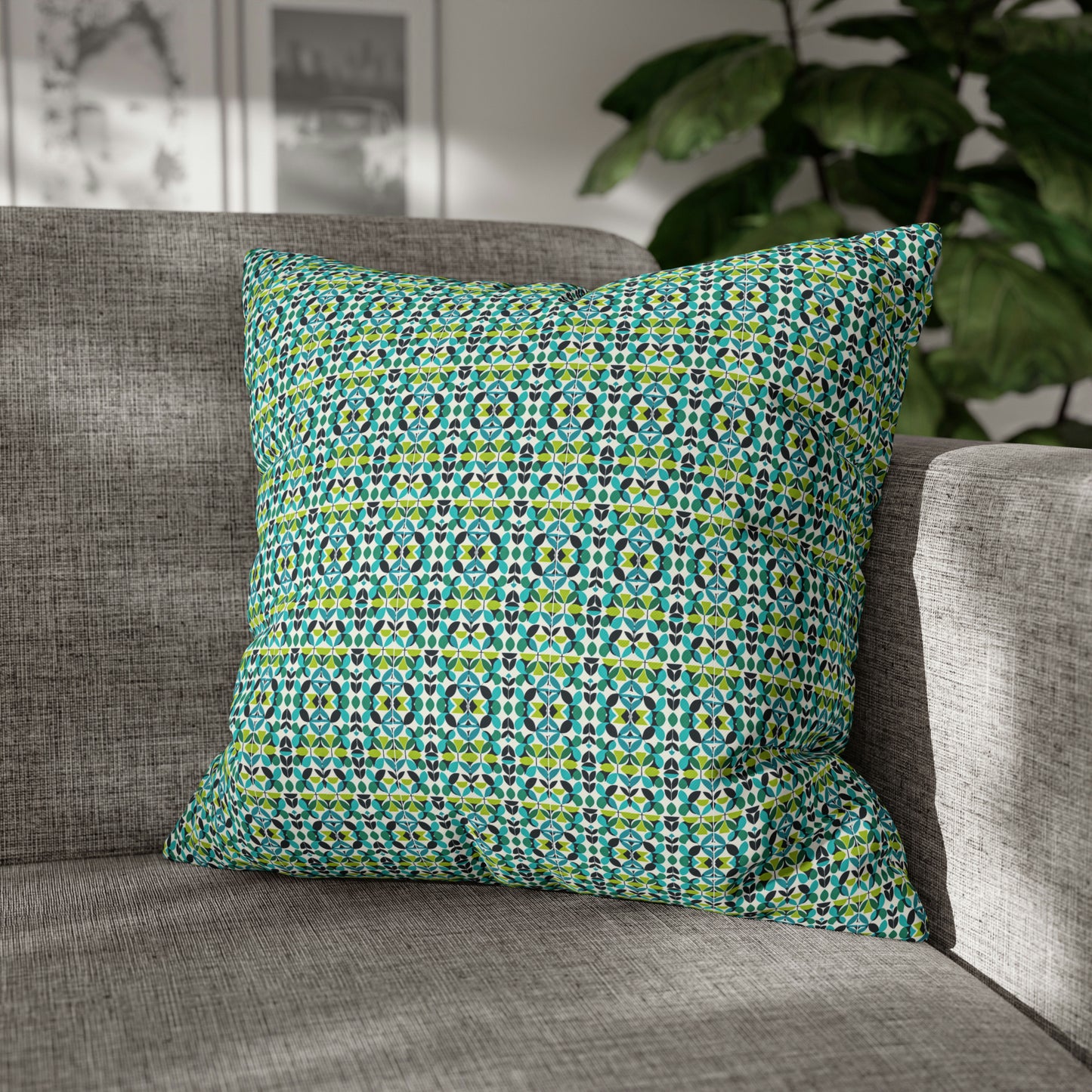 Midcentury Modern Green Foliage Pattern Decorative Spun Polyester Pillow Cover