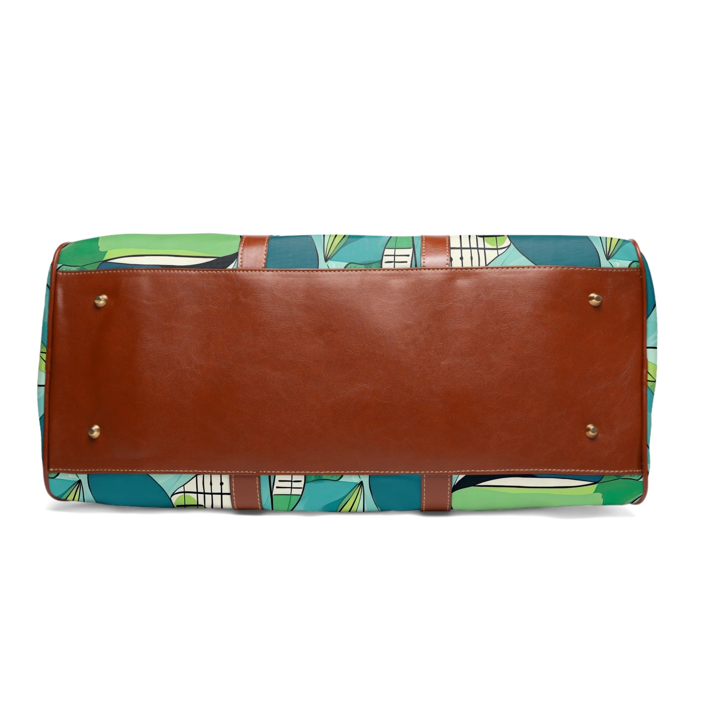 Cubist Midcentury Modern Garden Pattern Blue Green Vintage Waterproof Travel Bag